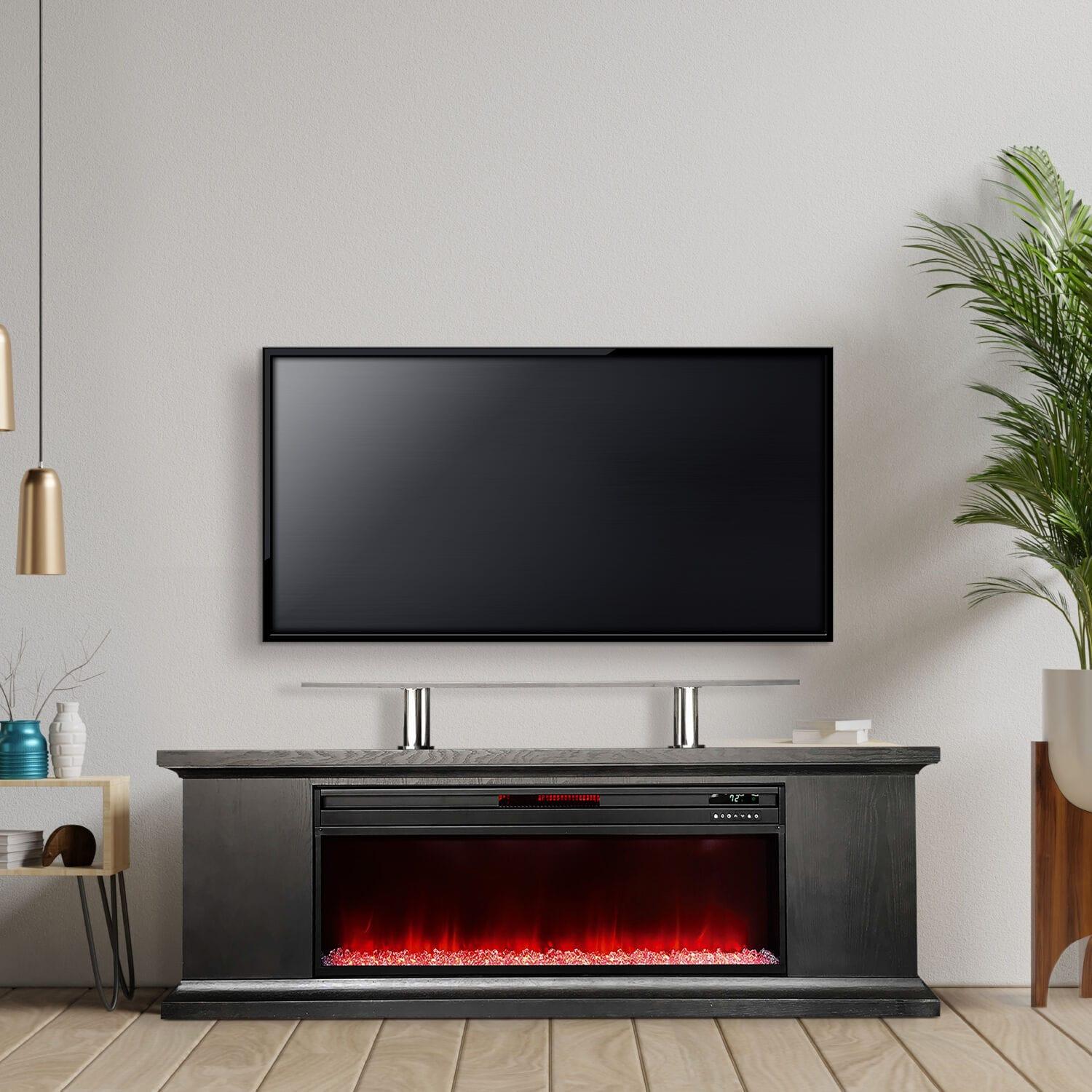Lifesmart TV Stand for TVs up to 72" with Electric Fireplace Included