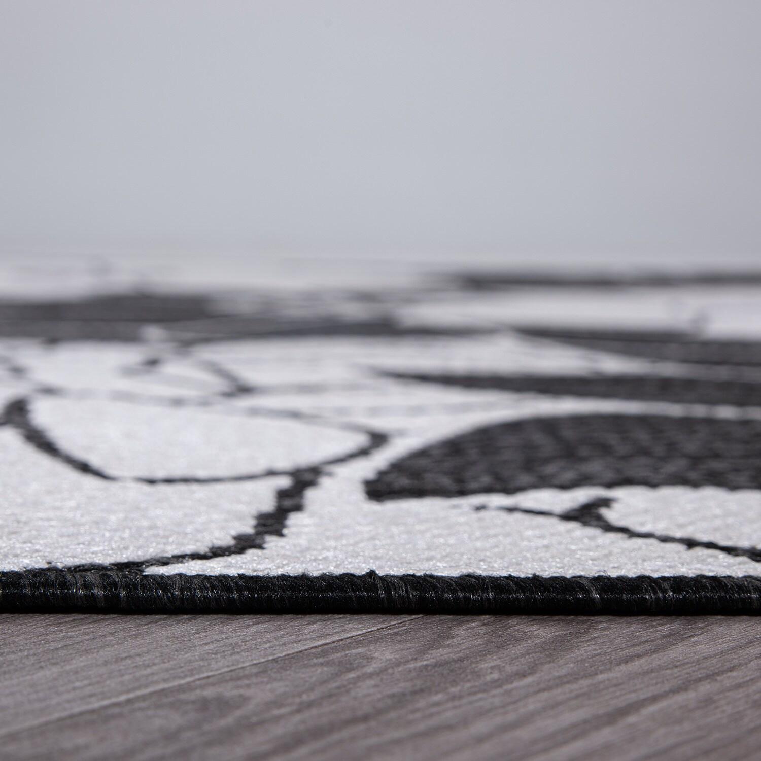 World Rug Gallery Modern Floral Flowers Textured Flat Weave Indoor/Outdoor Area Rug - BLACK 5' X 7'