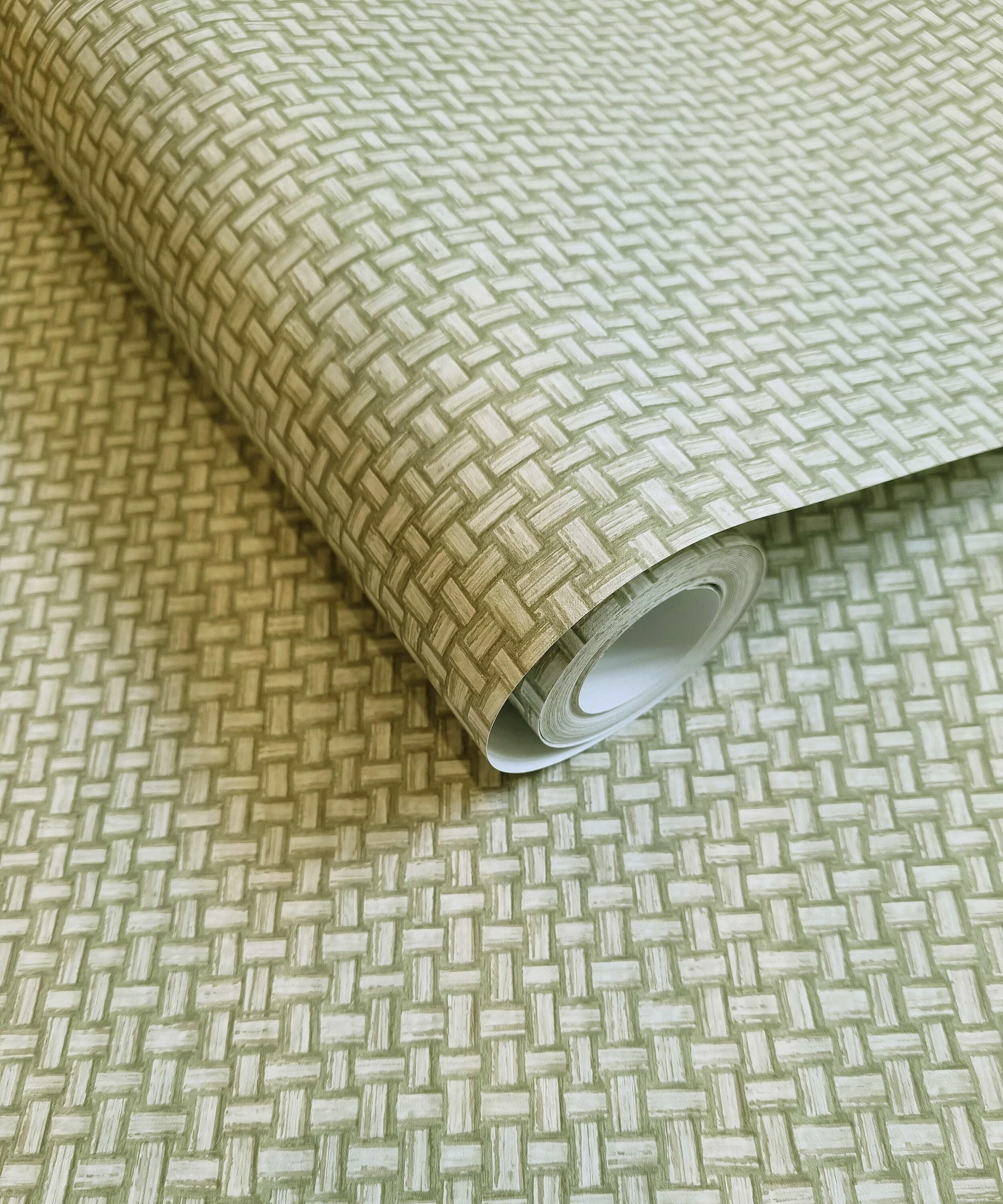 Basket Weave Non-pasted Wallpaper  396 in x 20.8 in Green