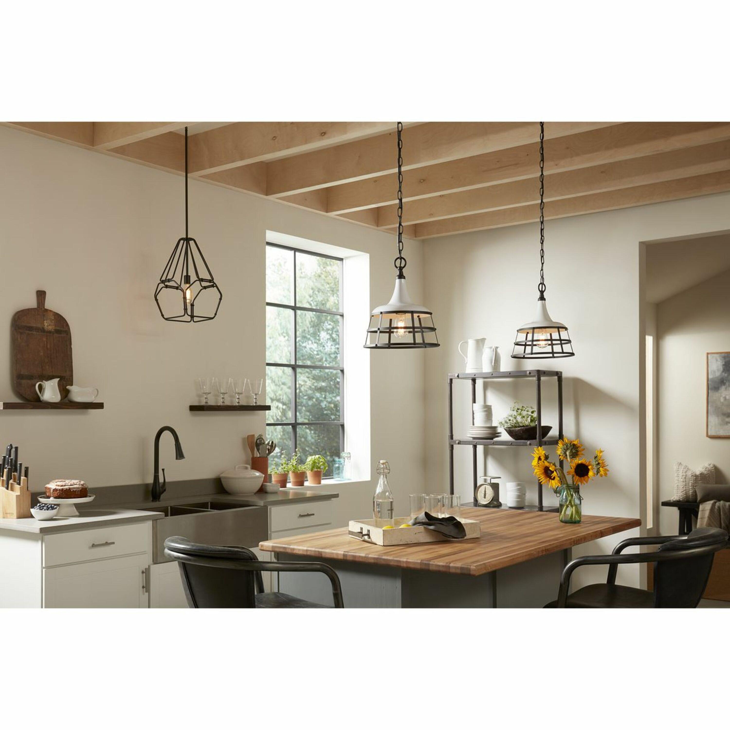 Progress Lighting Bastille Collection 1-Light Mini-Pendant, Steel, White Finish, Country Basket Shade