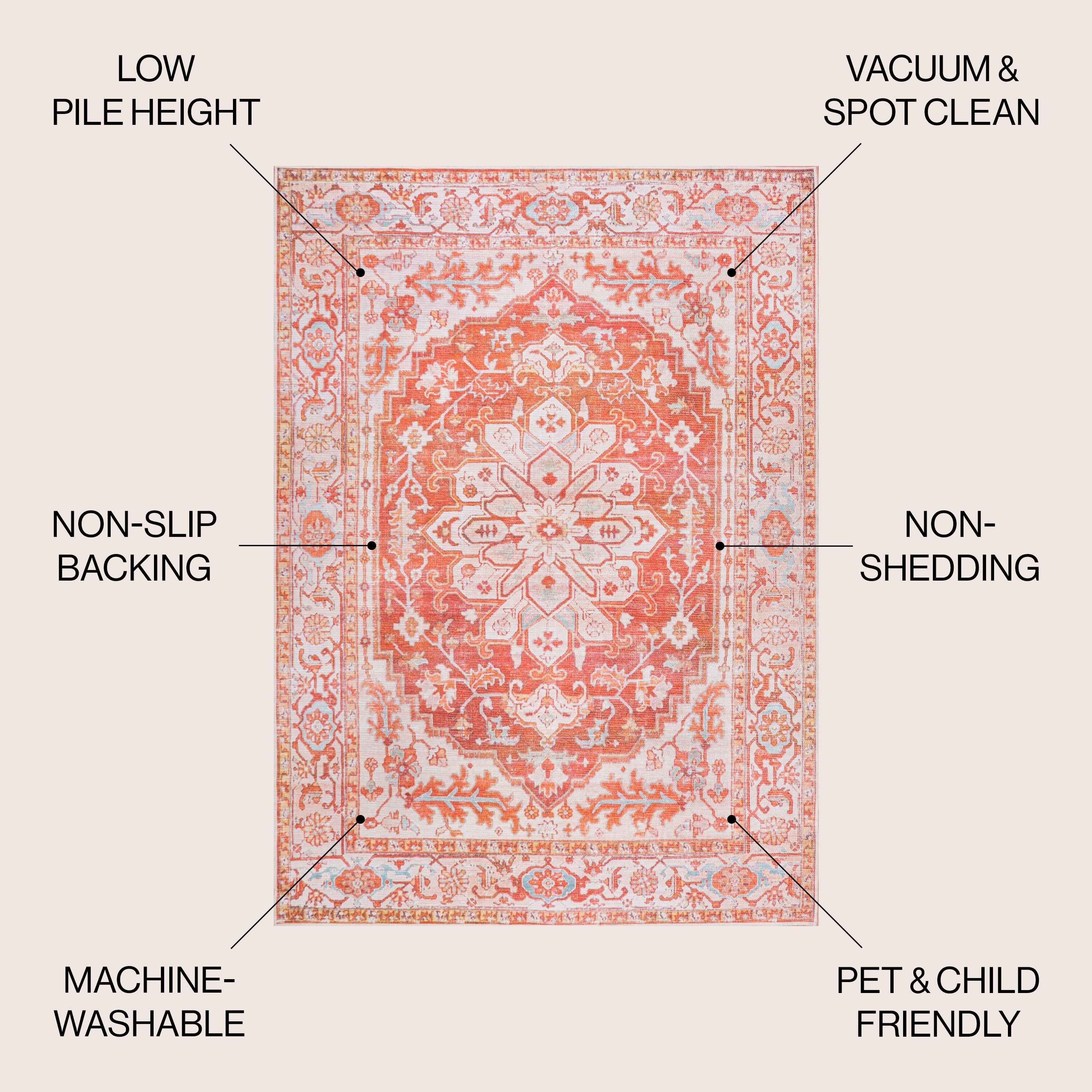 4' x 6' Asa Ornate Medallion Machine Washable Indoor/Outdoor Area Rug, Orange/Cream - JONATHAN Y