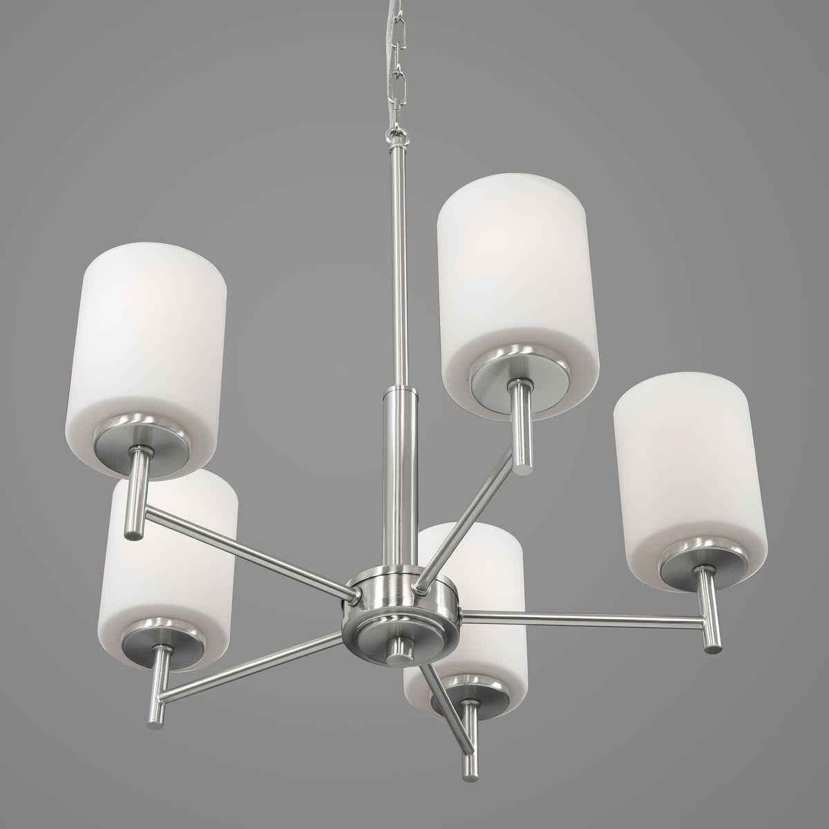 Progress Lighting Replay 5-Light Chandelier, Brushed Nickel, White Glass Shades
