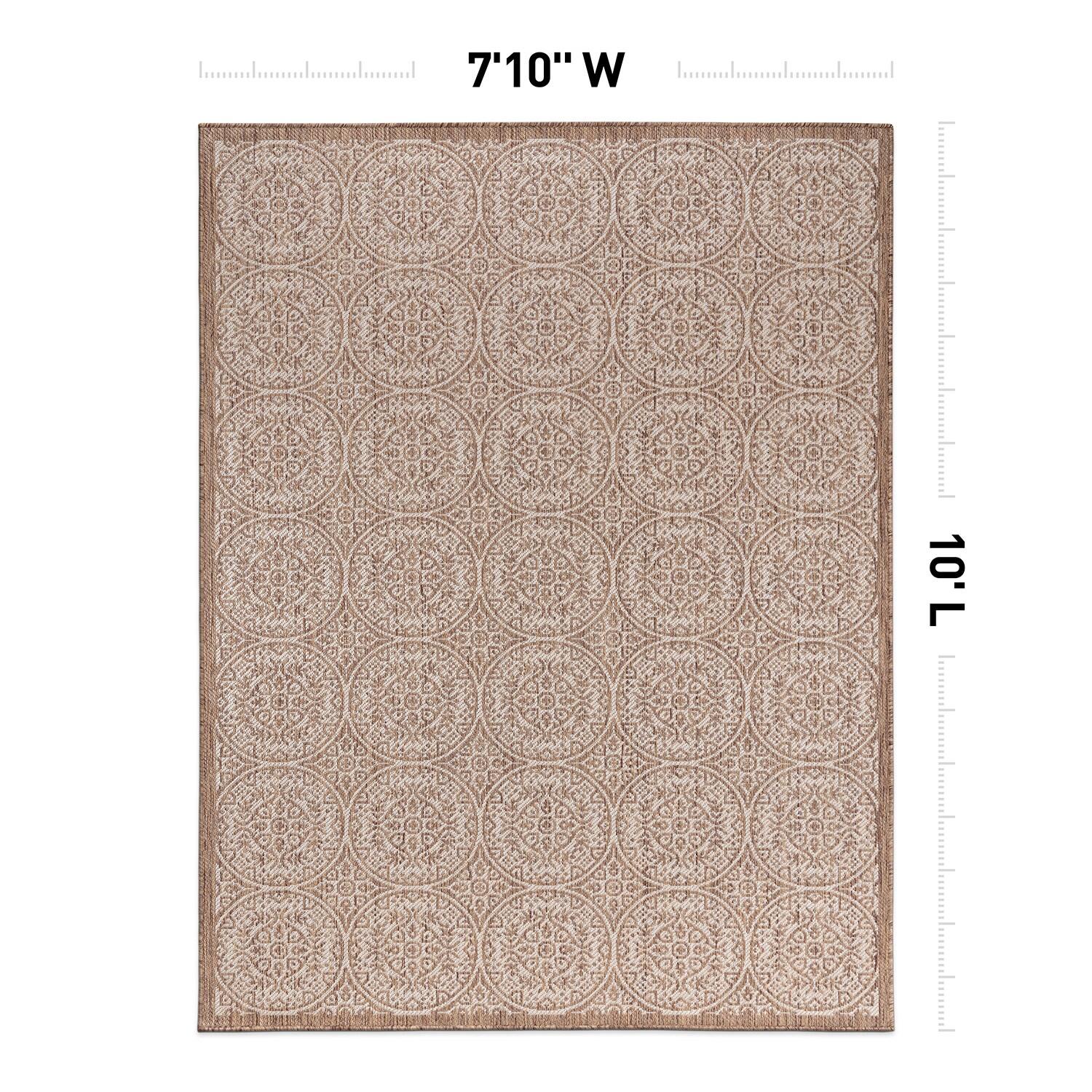 World Rug Gallery Transitional Floral Circles Textured Flat Weave Indoor/Outdoor Area Rug - BROWN 7'10"X10'