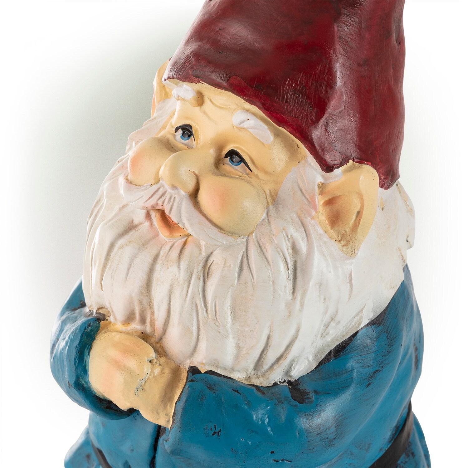 12" Polyresin Bearded Garden Gnome Statue With Red Hat - Alpine Corporation: Outdoor Lawn Decor, Solar Lighting Feature