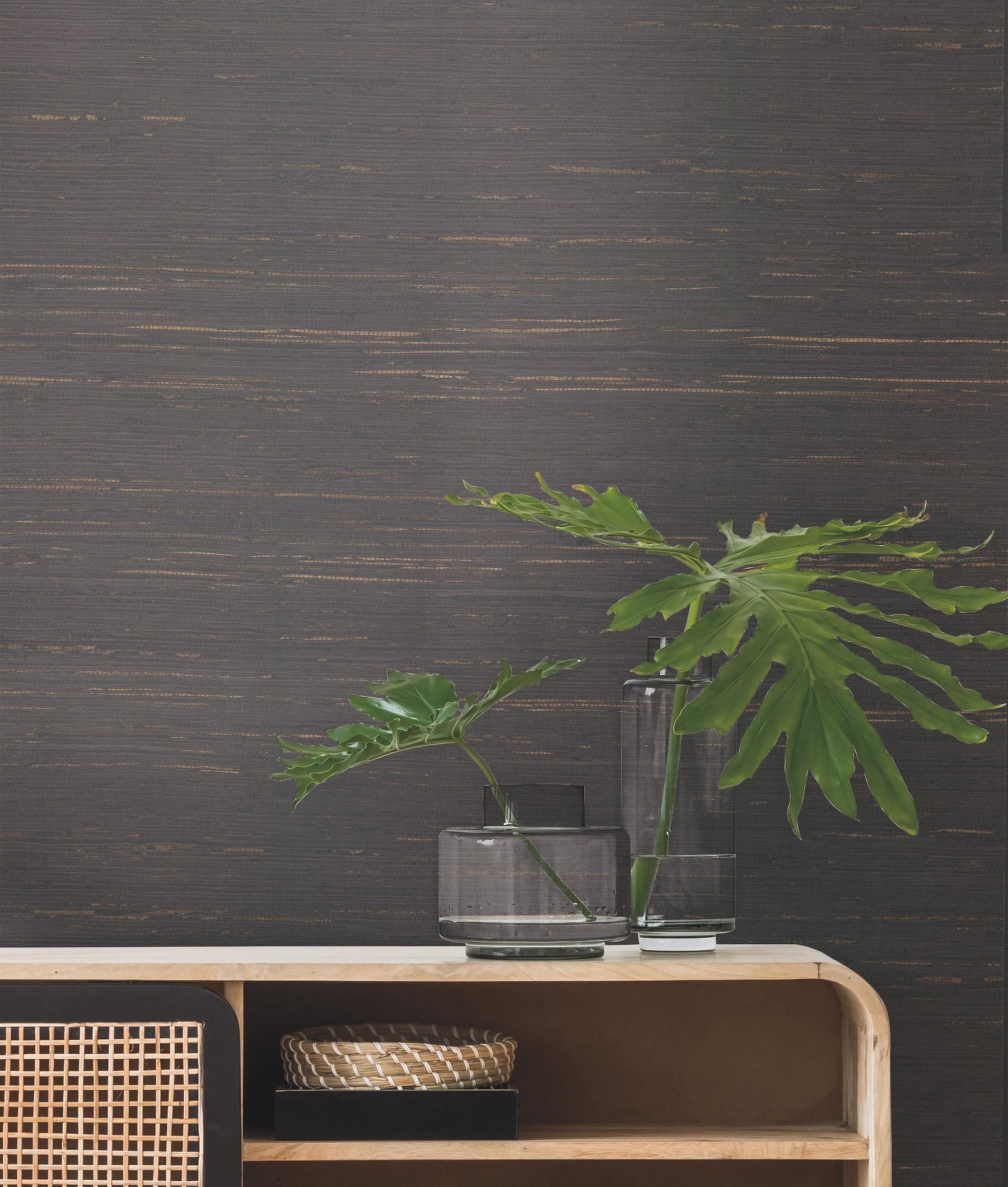 Charcoal Grasscloth Removable Washable Wallpaper Double Roll