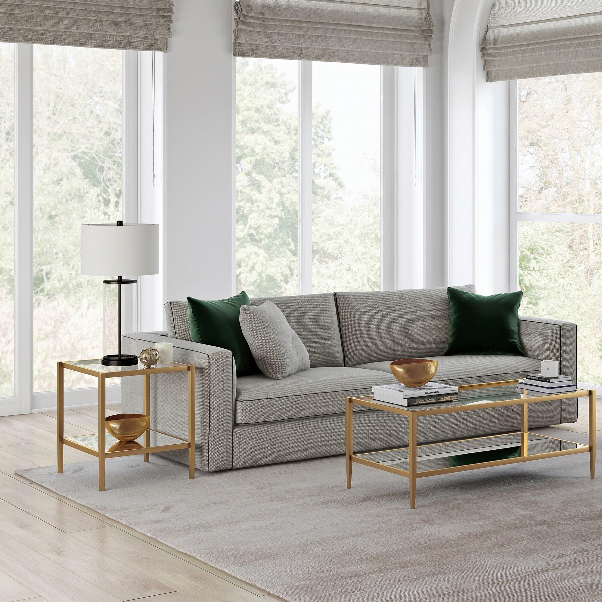 Evelyn&Zoe 20" Brass Metal/Glass Side Table