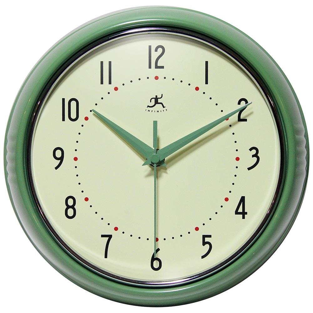 9.5" Retro Metal Wall Clock Green - Infinity Instruments