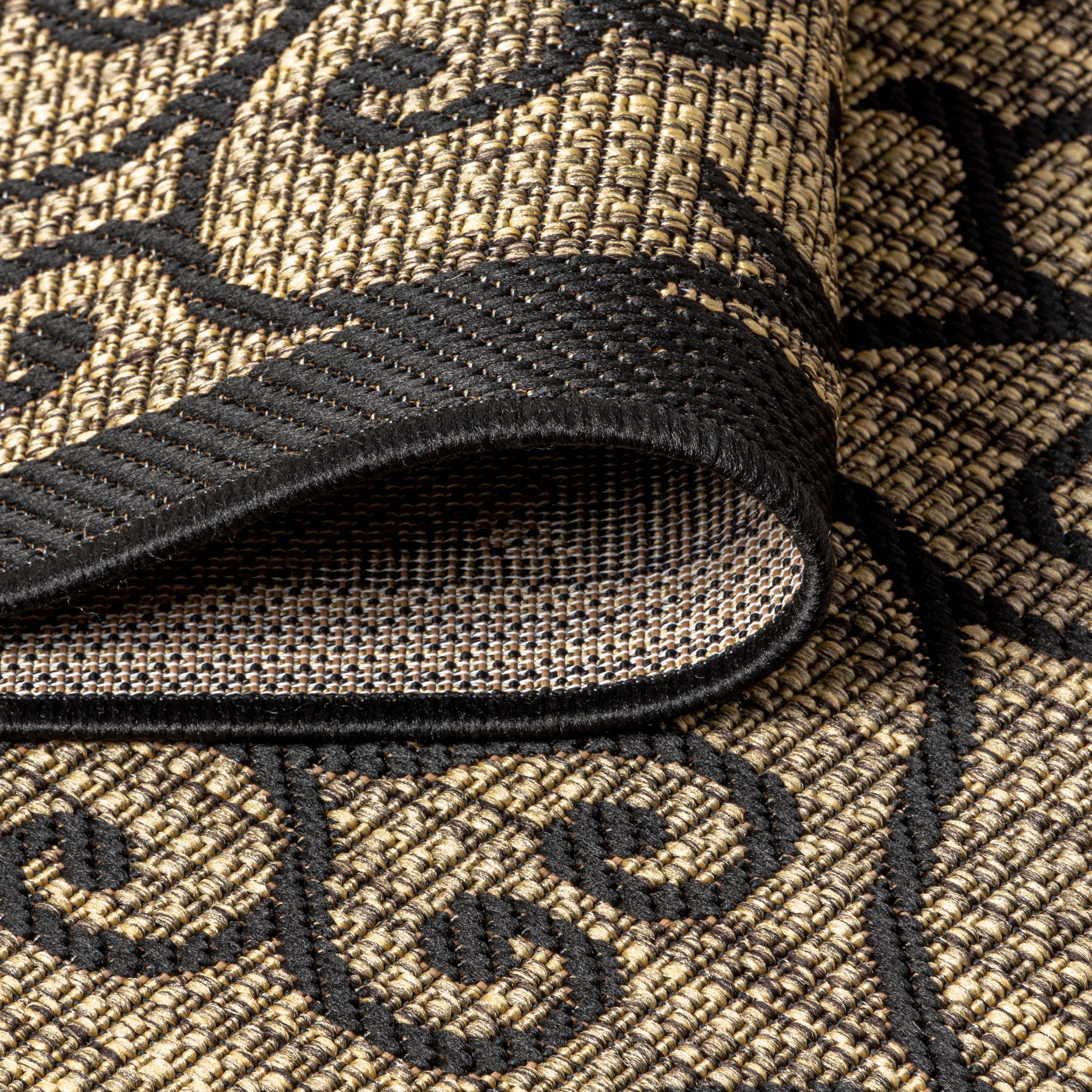 2'x8' Madrid Vintage Filigree Textured Weave Indoor/Outdoor Runner Rug, Black - JONATHAN Y