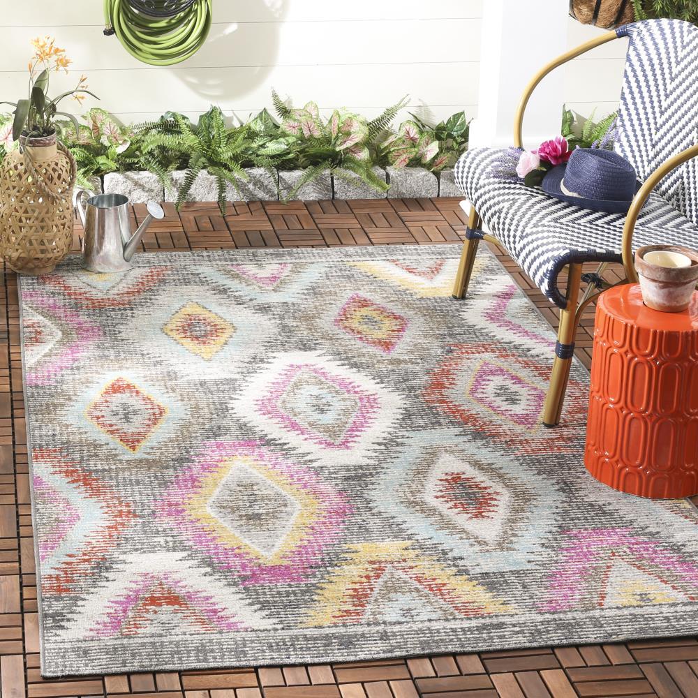 SAFAVIEH Montage Collection 2'3' x 8' Grey/Multi MTG212F Boho Indoor/ Outdoor Non-Shedding Easy scrubbing Patio Backyard Porch Deck Mudroom Runner-Rug