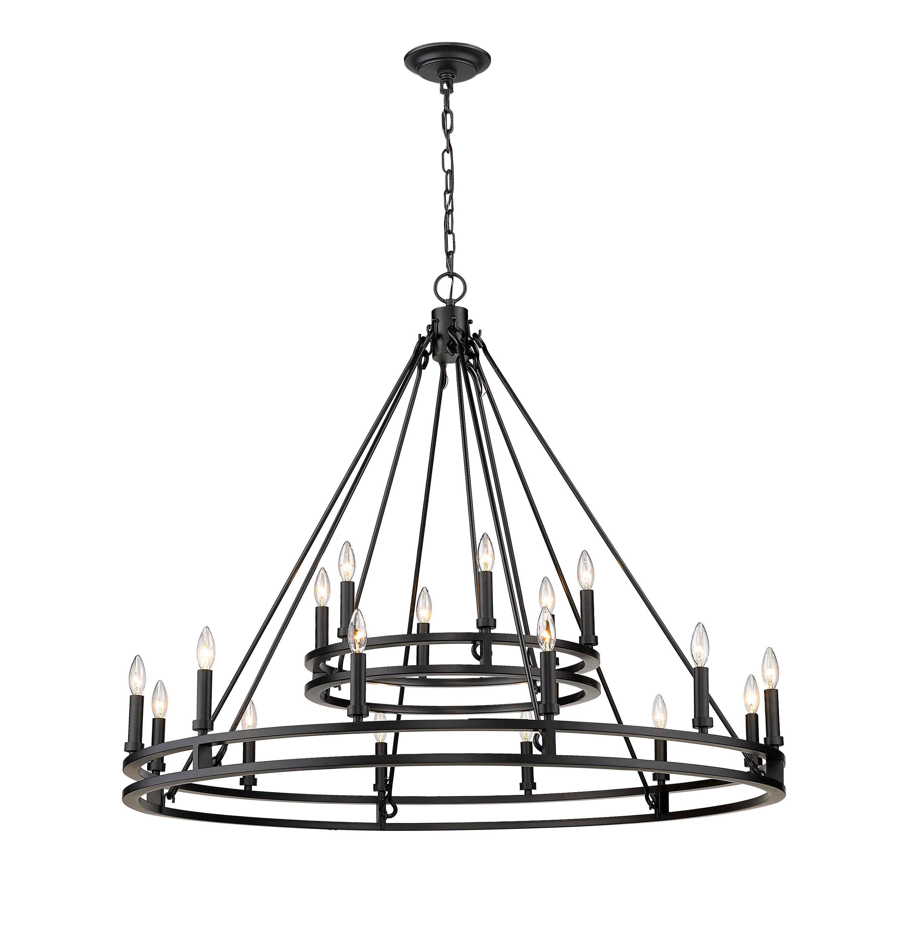 Dennison Sleek Matte Black Dual-Ring 18-Light Chandelier