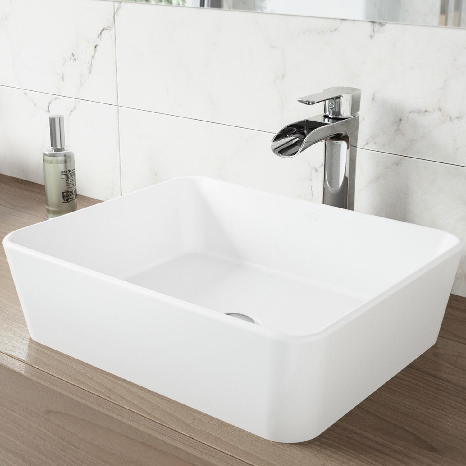 Marigold 18" L x 14" W x 5" H Matte White Handmade Rectangular Vessel Bathroom Sink