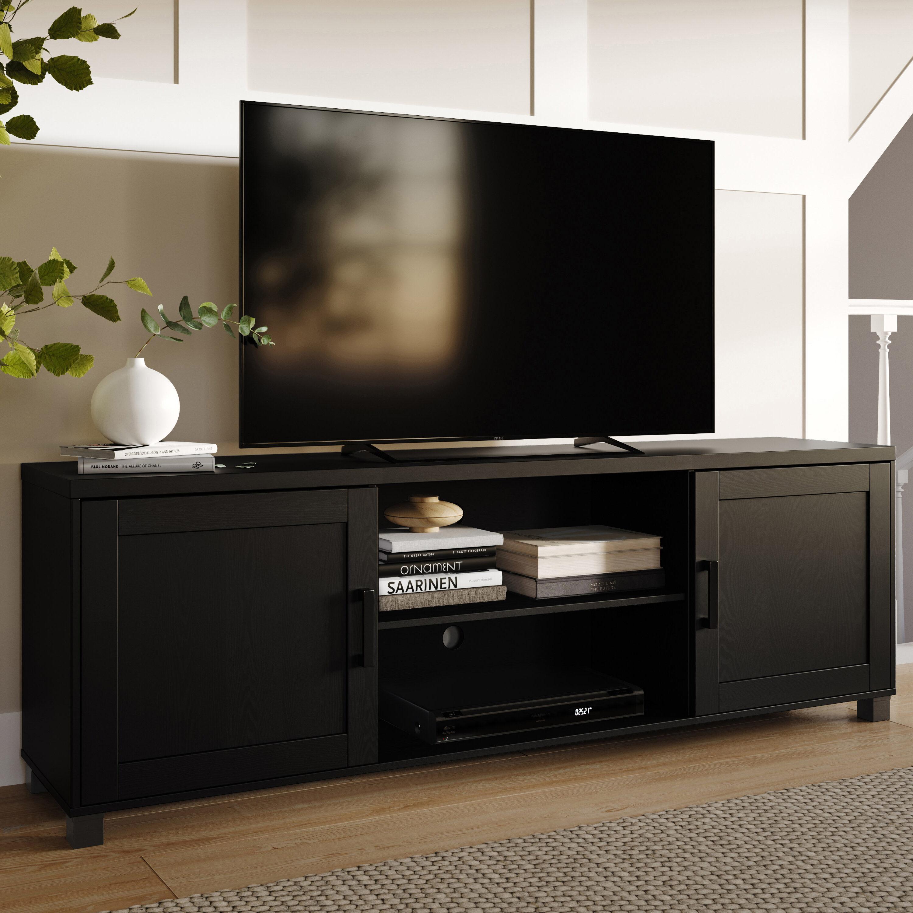 CorLiving Virlomi Contemporary Black TV Stand with Storage for Most TVs up to 85 Inch - Living Room Entertainment Center with Storage, Stylish TV Stand for Living Room, Modern TV Stands