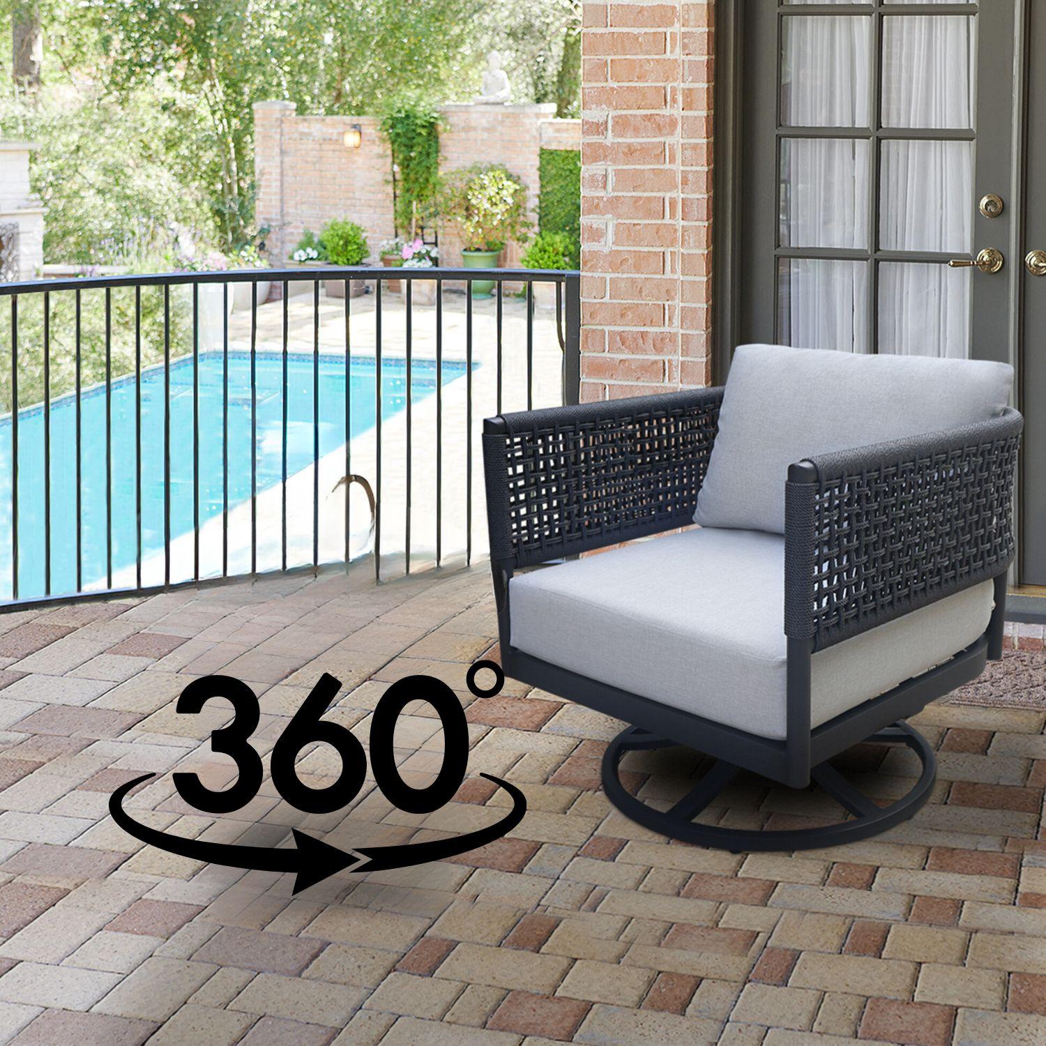 International Concepts 5pc Woven Abaca Rope Outdoor Patio Conversation Furniture Sets: Includes Rockers, Aluminum Frame