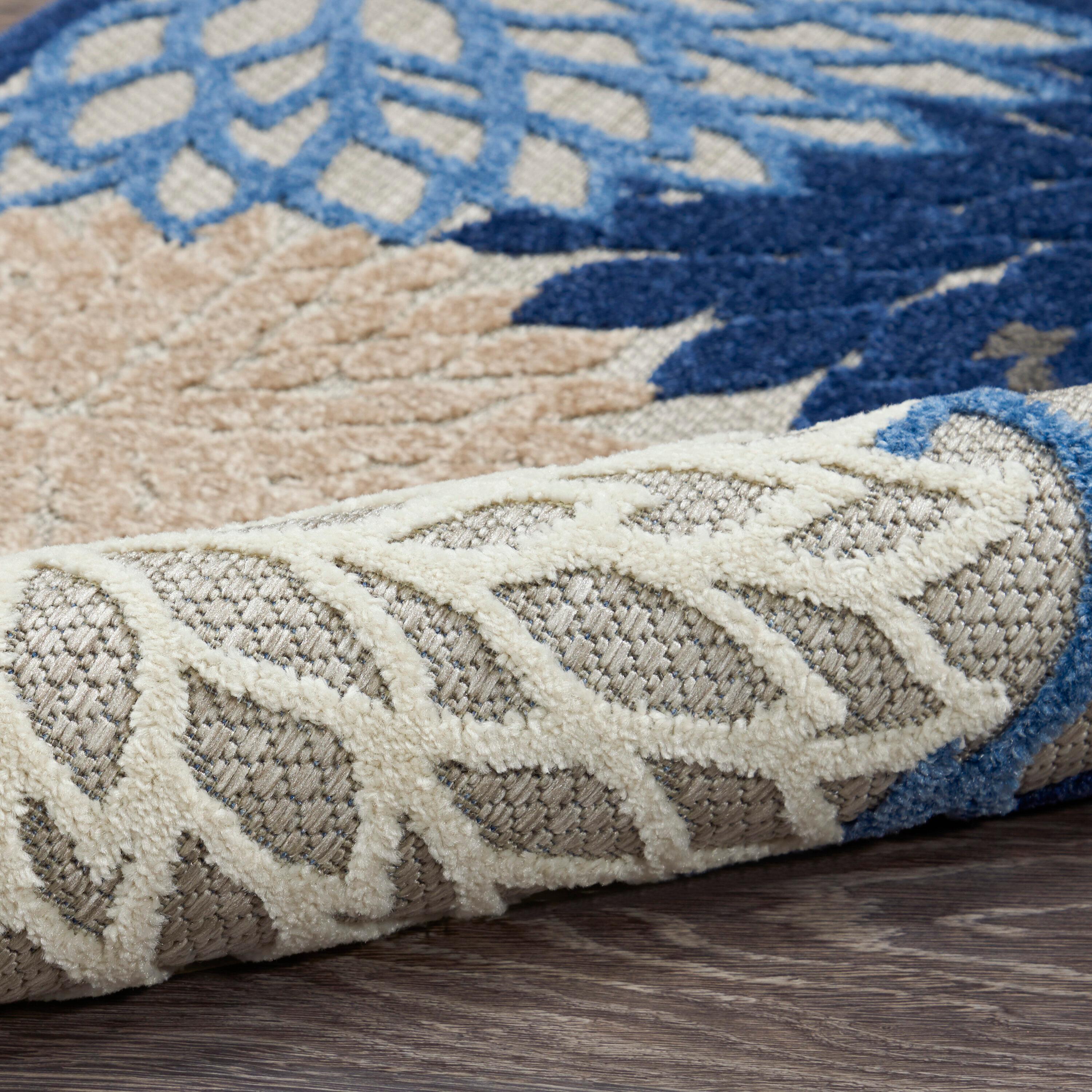 Nourison Aloha Floral Bloom Flatweave High-Low Indoor Outdoor Area Rug Blue/Multicolor 3'6" x 5'6"