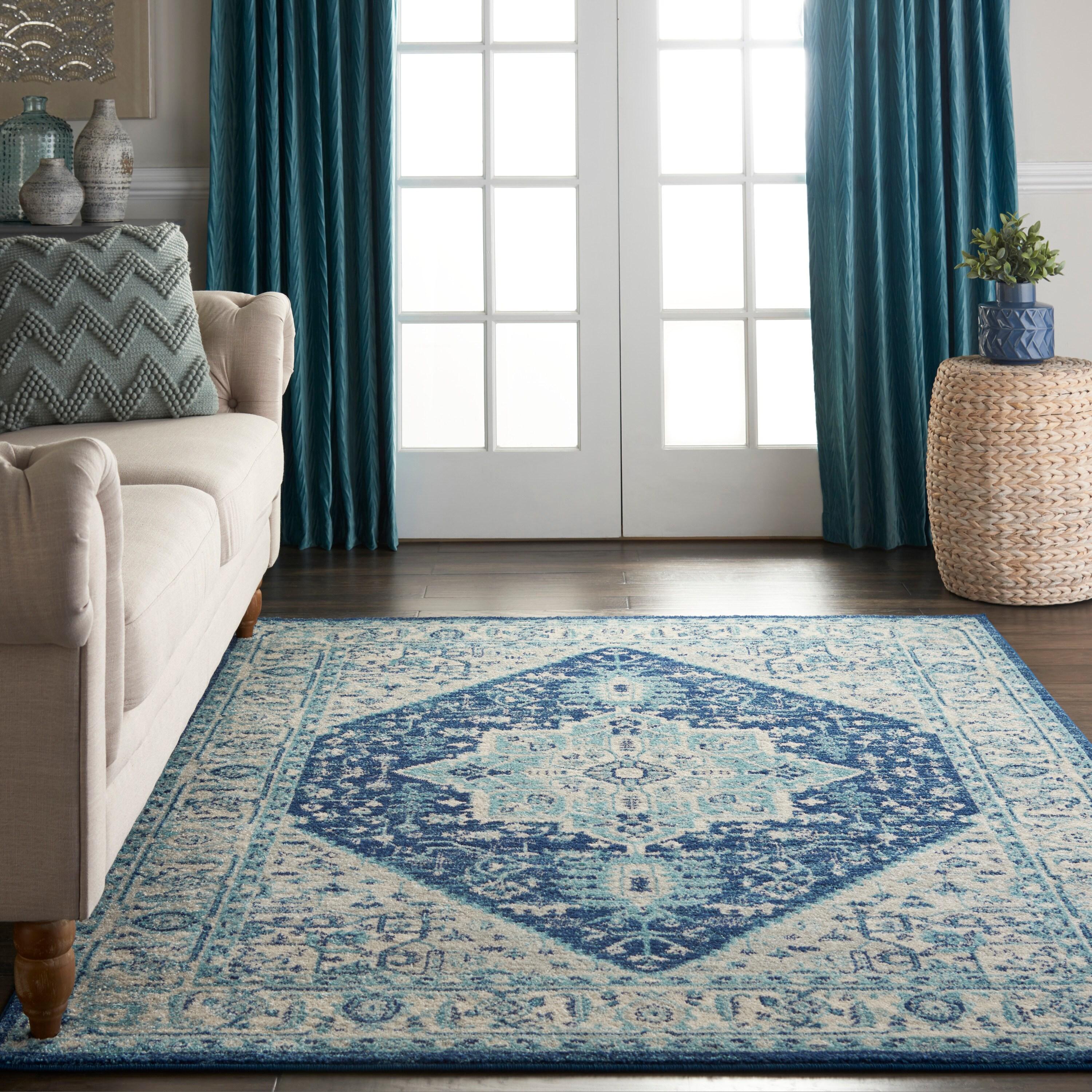Nourison Tranquil Persian Indoor Rug Ivory Navy 4' x 6'
