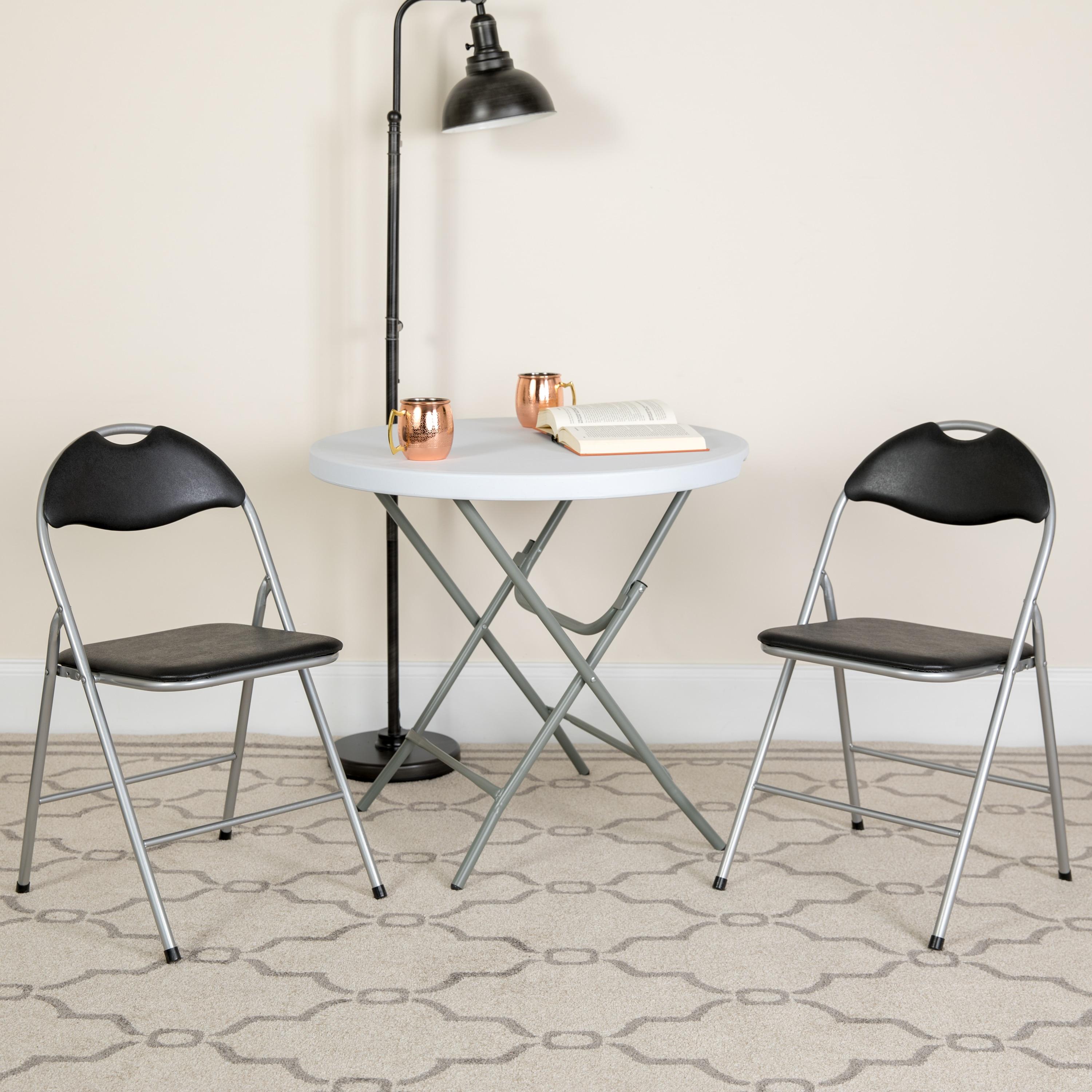 HERCULES Series Black Vinyl Metal Folding Chair With Carrying Handle
