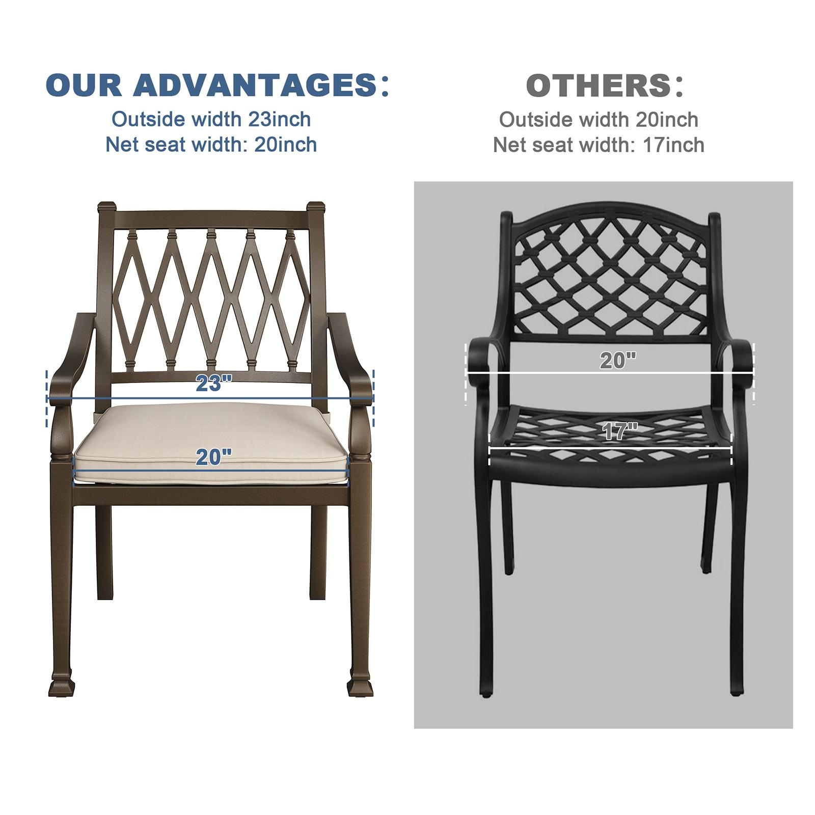 Mondawe Cast Aluminum Outdoor Dining Armchair Set of 4, 23" Extra Wide Ergonomic Patio Chair with Beige Olefin Cushion