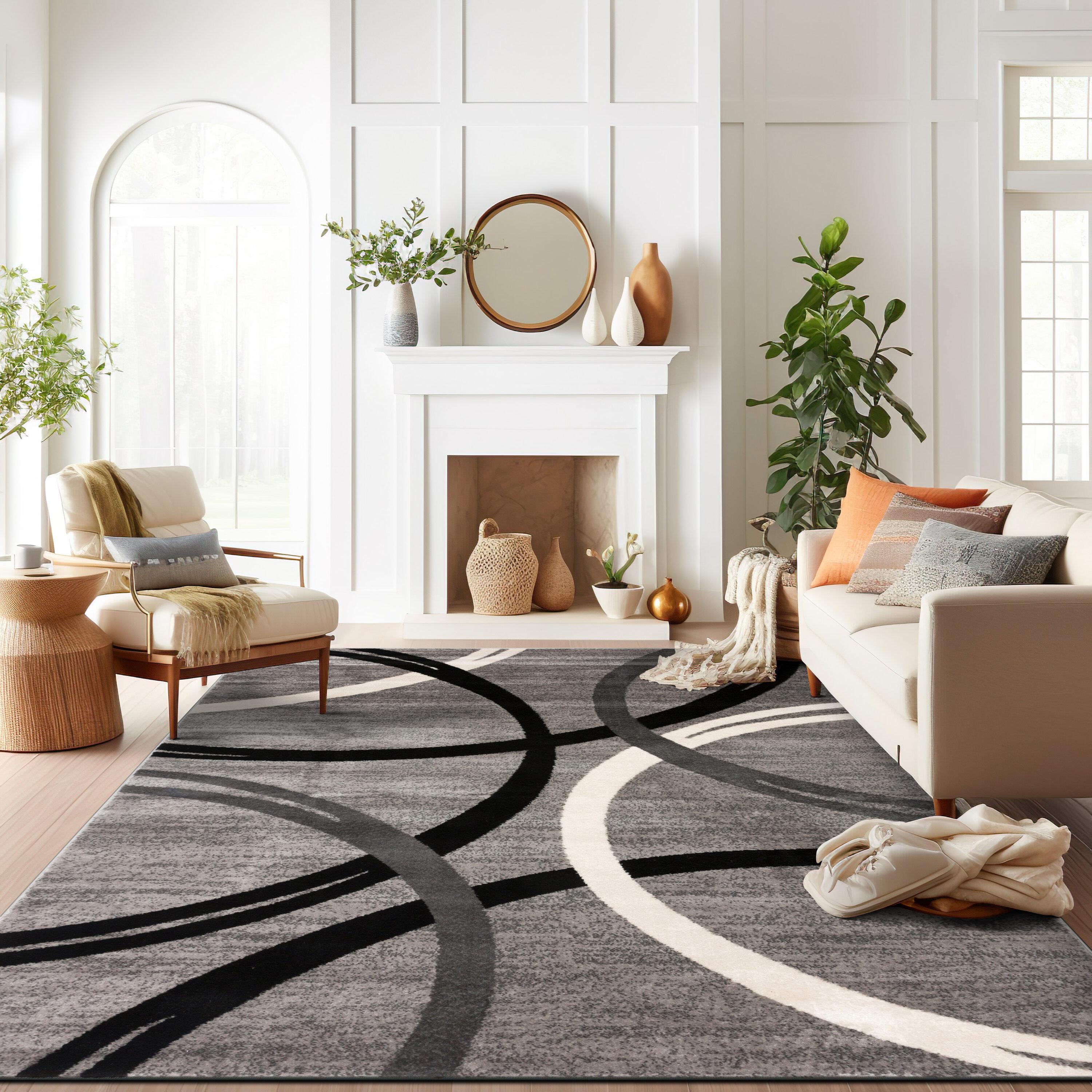 World Rug Gallery Contemporary Abstract Circles Design Gray 5'3" x 7'3" Area Rug