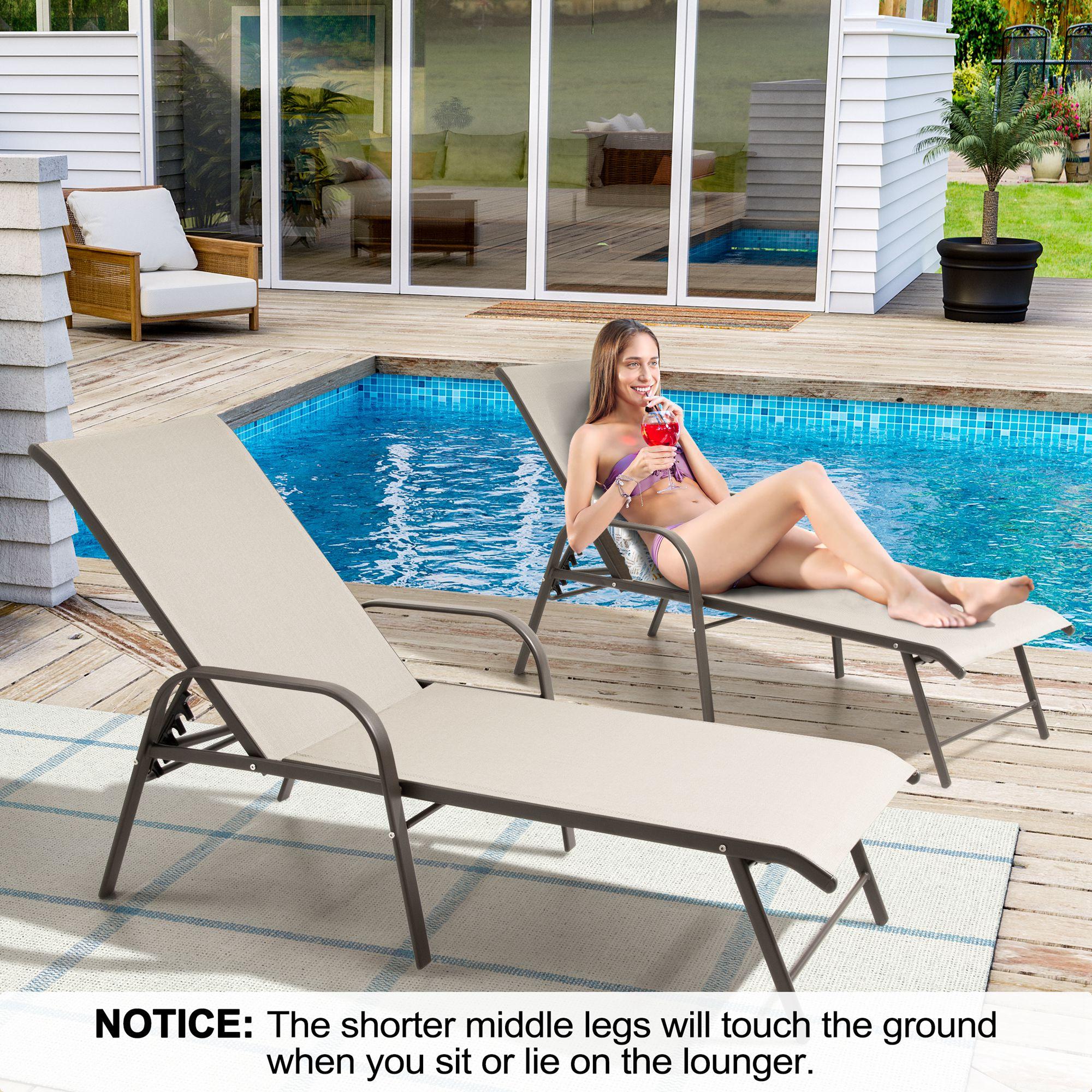 Crestlive Products Set of 2 Aluminum Patio Chaise Lounge Chair Folding Outdoor Recliners, Beige