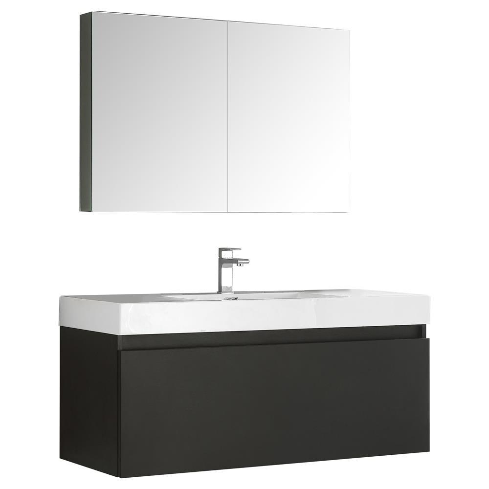 Mezzo 48"Black Wall Hung Bathroom Vanity & Medicine Cabinet