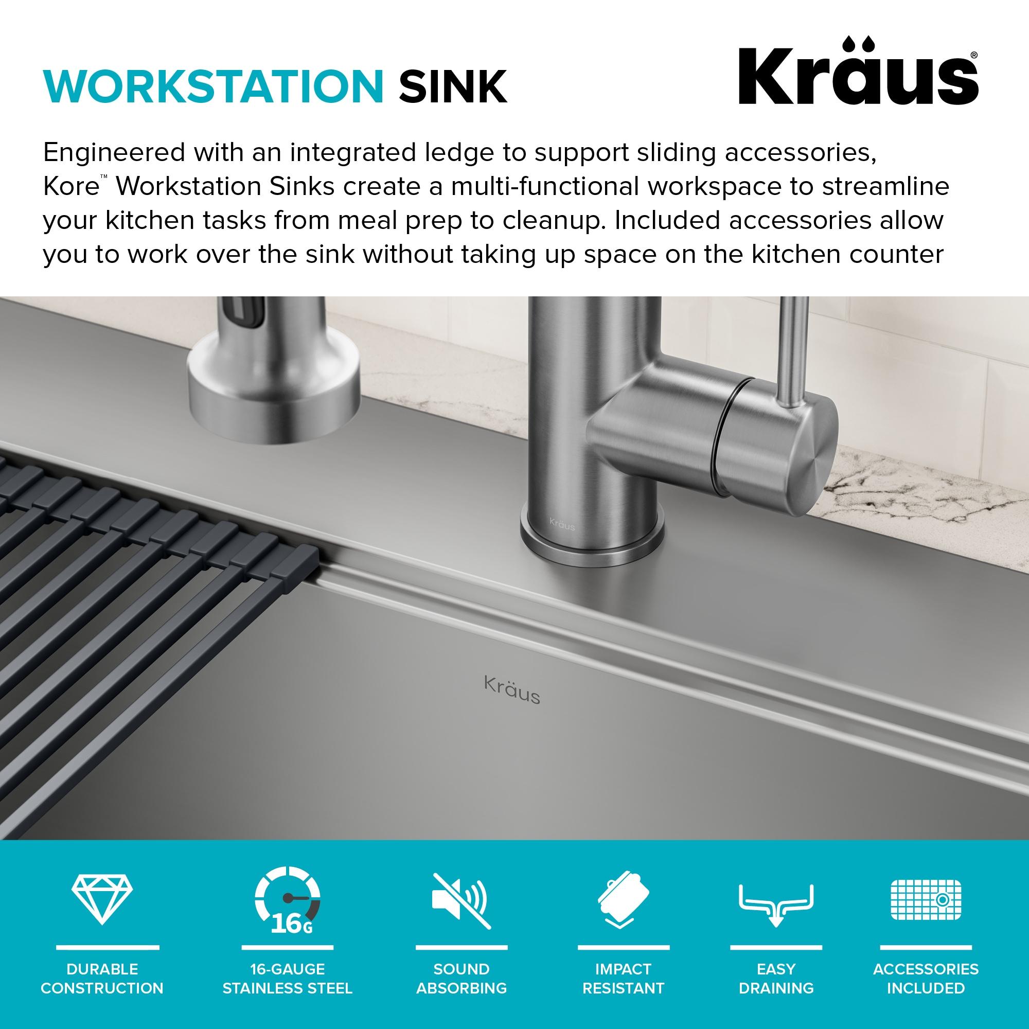 KRAUS Kore™ Workstation 33" L Top Mount Drop-In 16 Gauge Black Stainless Steel Single Bowl Kitchen Sink