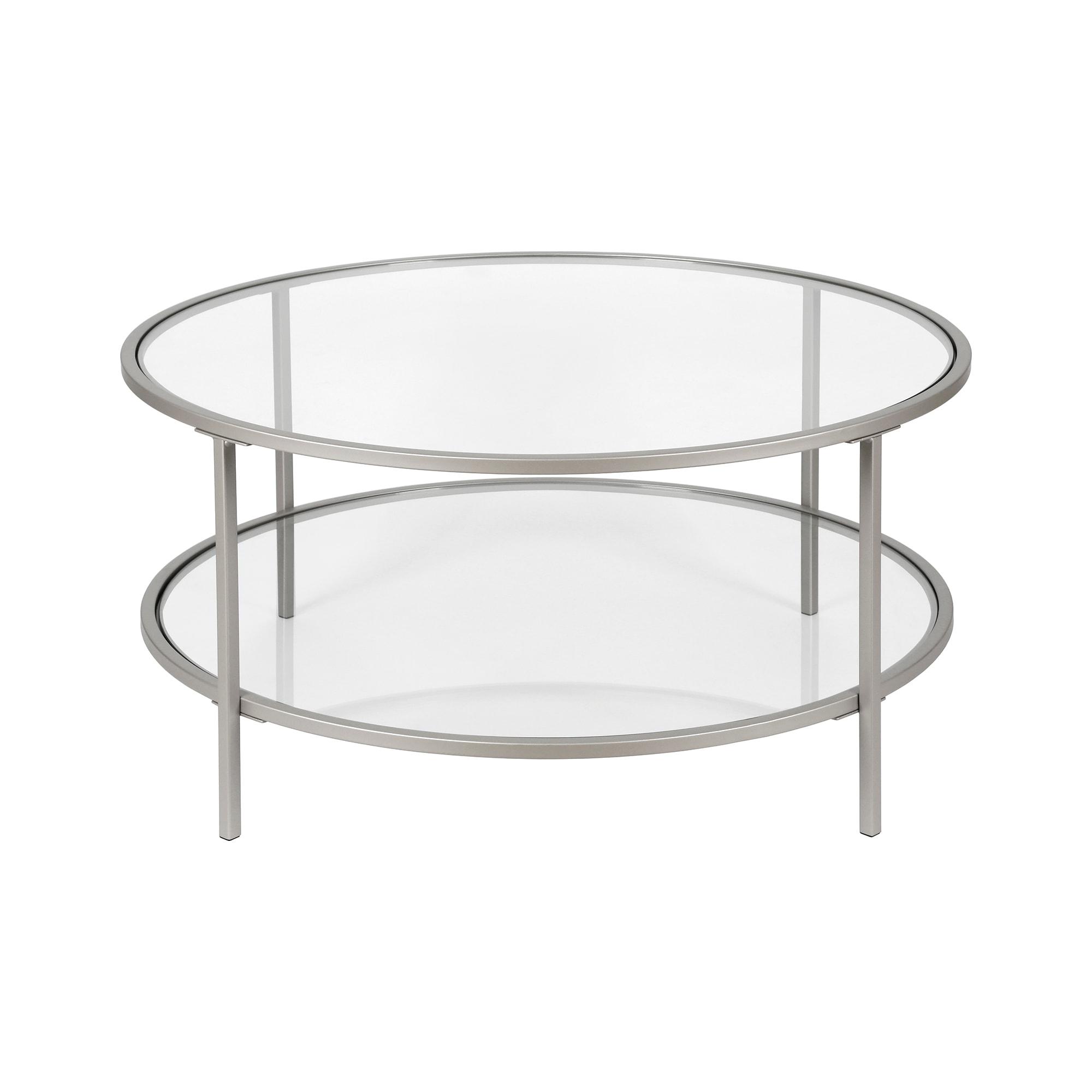 Evelyn&Zoe Sivil 36" Wide Round Coffee Table with Glass Top, Nickel