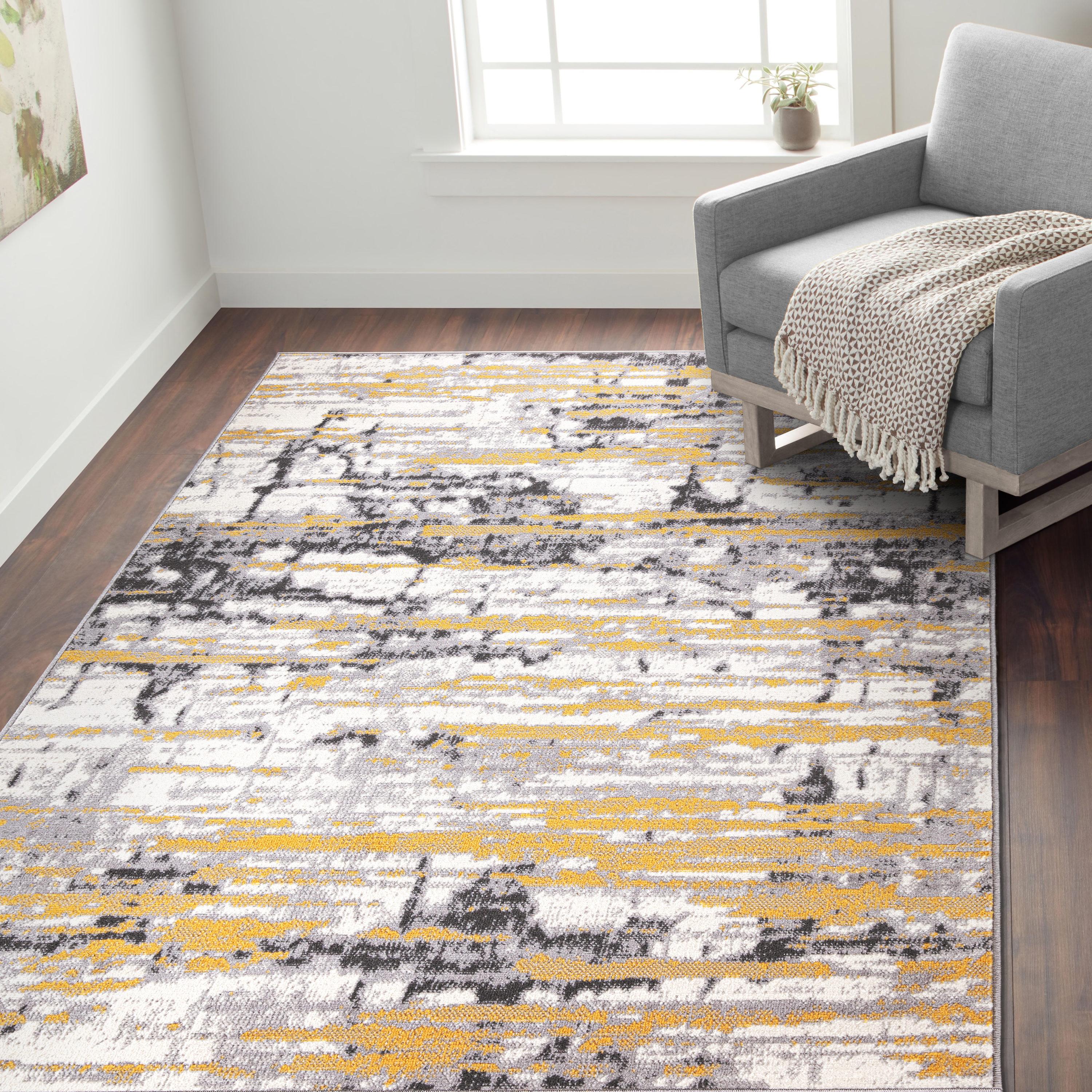 World Rug Gallery Vintage Abstract Modern Area Rug - Yellow 5' x 7'