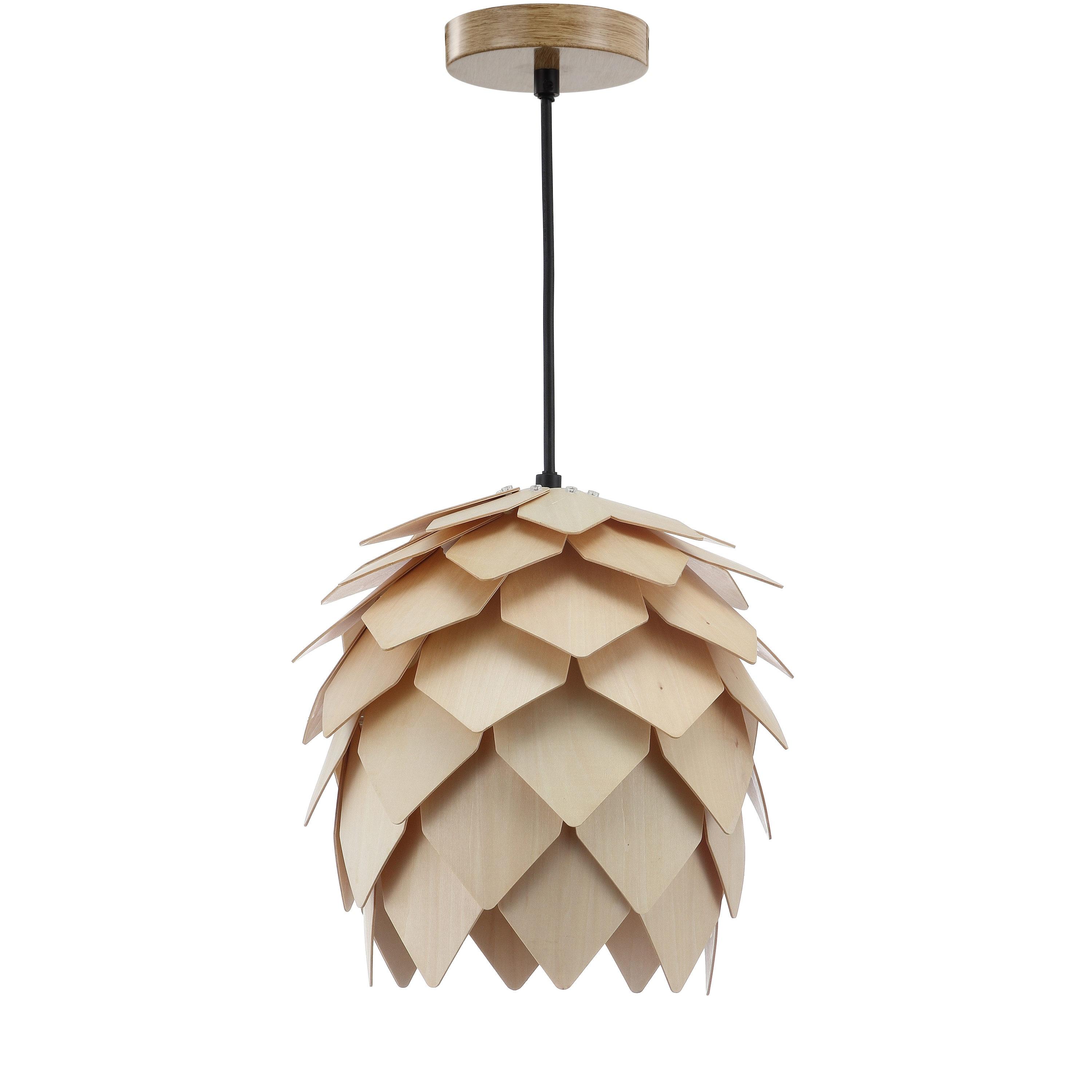 HOZO JYL6125A Simon 11.75" Pinecone Wood LED Pendant Contemporary Dimmable Adjustable Dining Room Living Room Kitchen Foyer Bedroom Hallway, Natural