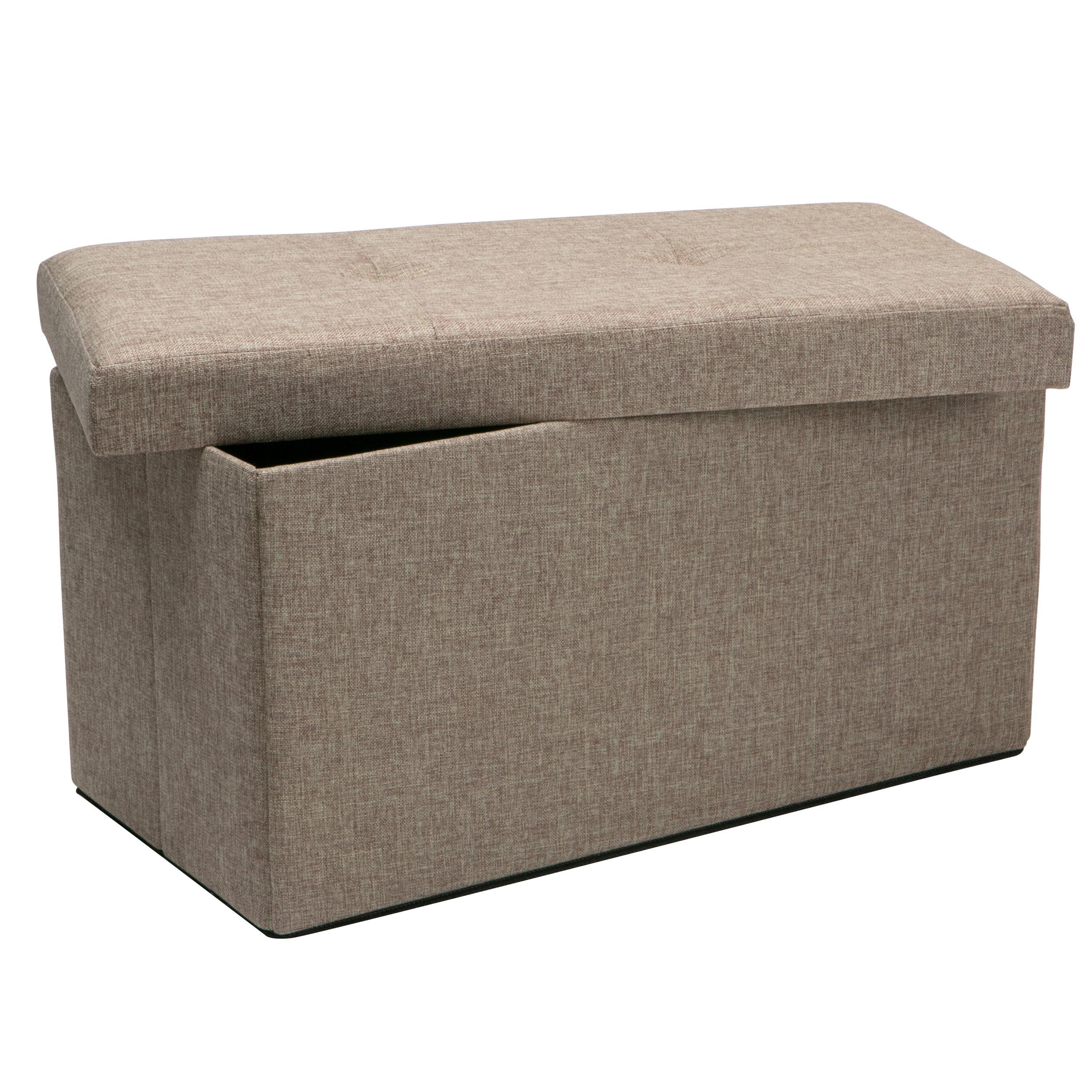 Simplify Faux Linen Double Folding Storage Ottoman, Natural Beige