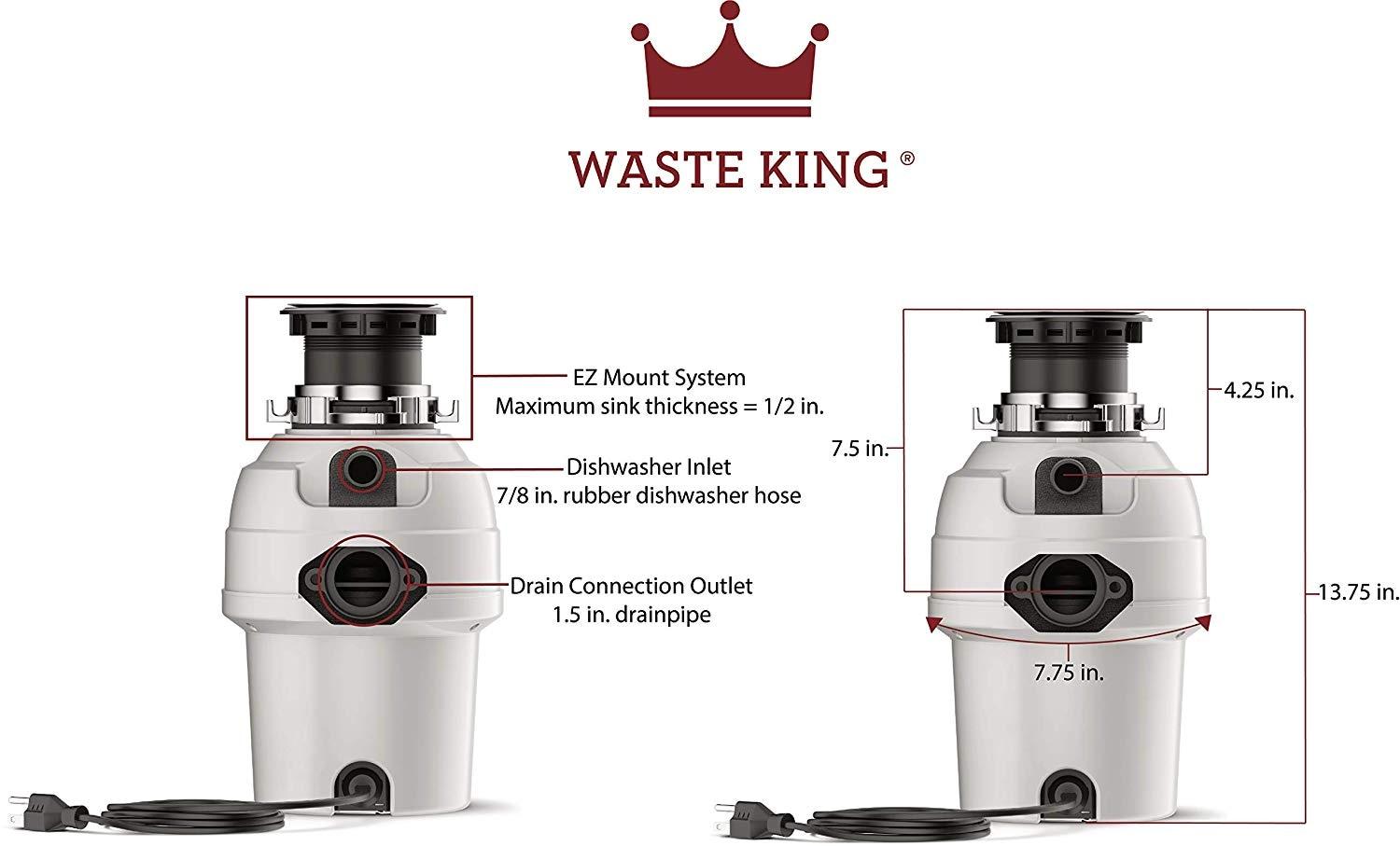 Waste King Legend Series L-3200 Garbage Disposer, 3/4 hp Motor, 115 V, Stainless Steel