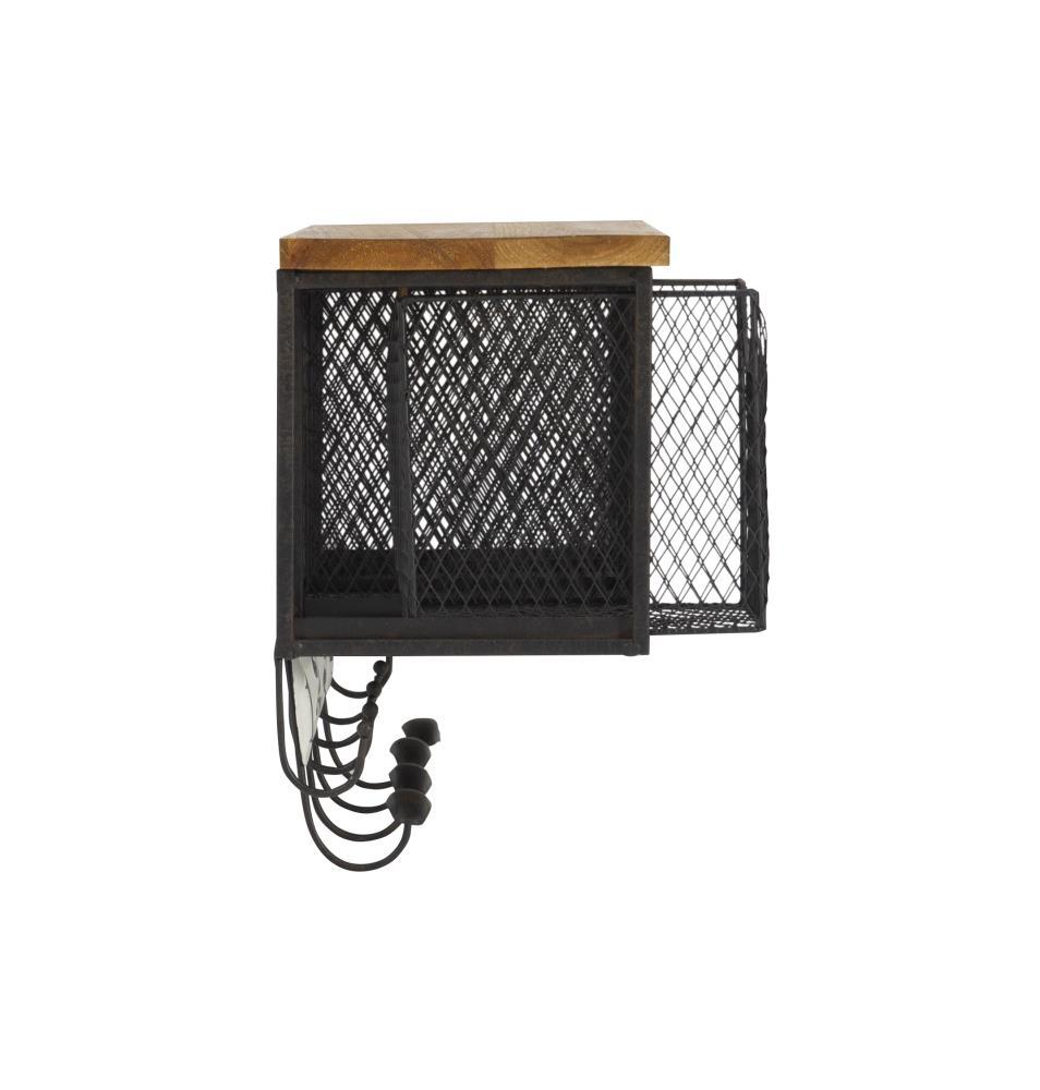 Wall Organizer with 4 Metal Baskets and Wood Top Hooks for Entryway Storage