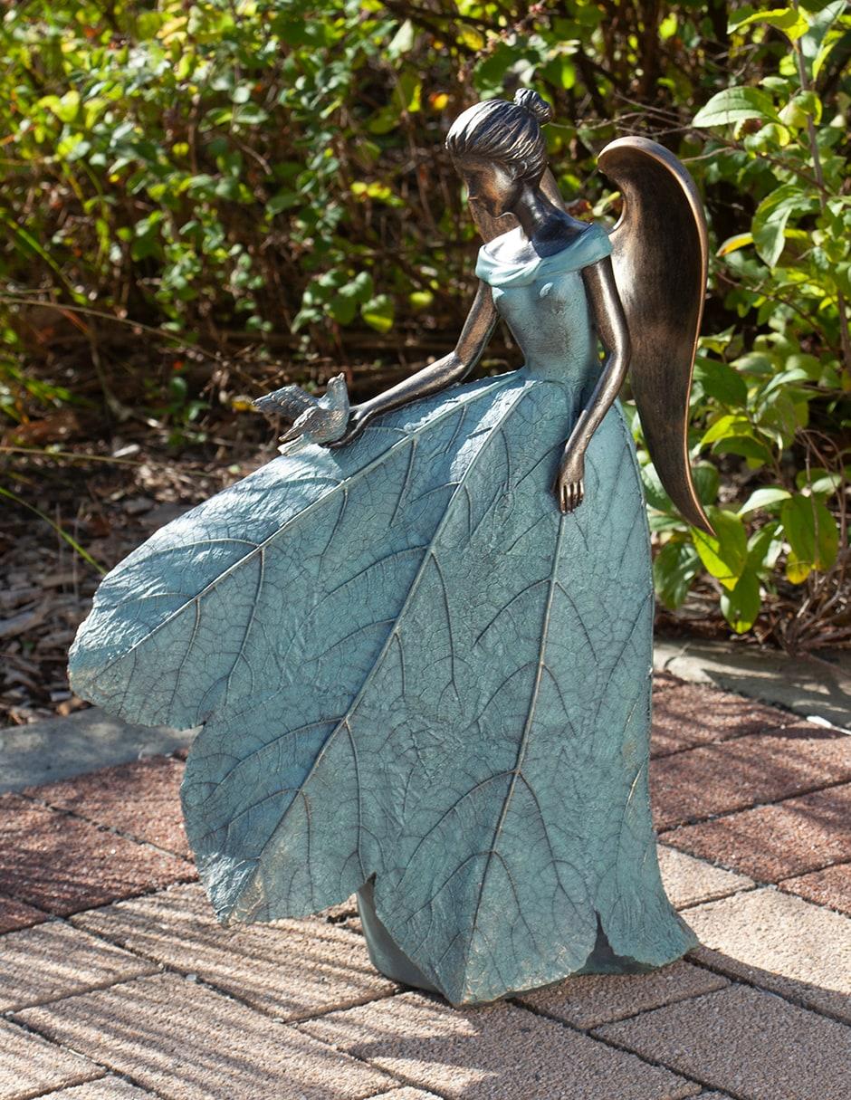 Roman 19.75" Angel and Bird Statue Outdoor Garden Statue Bronze