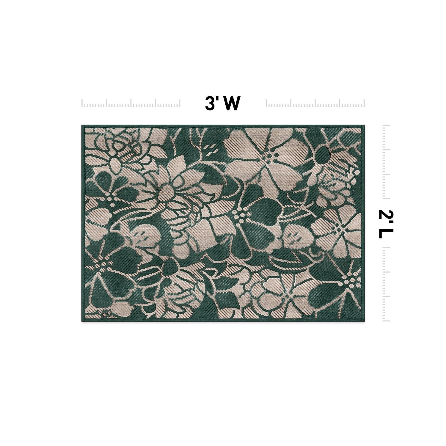 World Rug Gallery Modern Floral Flowers Textured Flat Weave Indoor/Outdoor Area Rug - GREEN 2'x3'