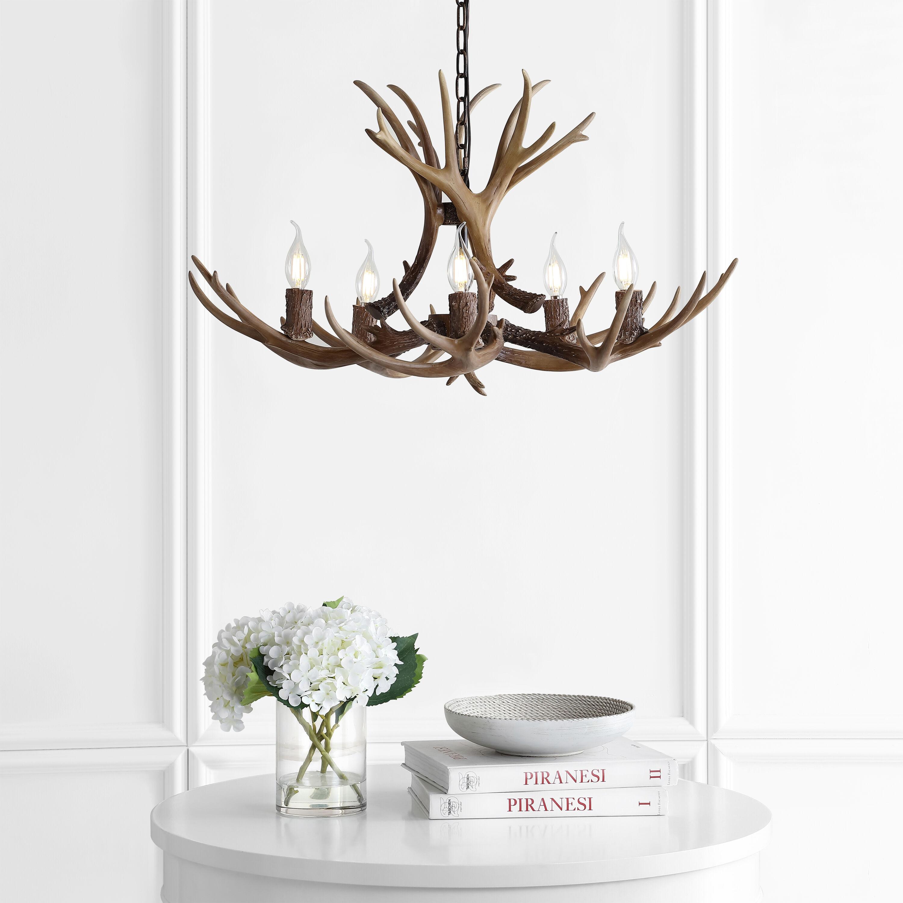 JONATHAN Y JYL6300A Eldora 30" Adjustable Resin Antler 5-Light LED Chandelier, Farmhouse, Rustic, Cottage, Transitional for living room, dinning room, bedroom, office Bulb Included, Brown