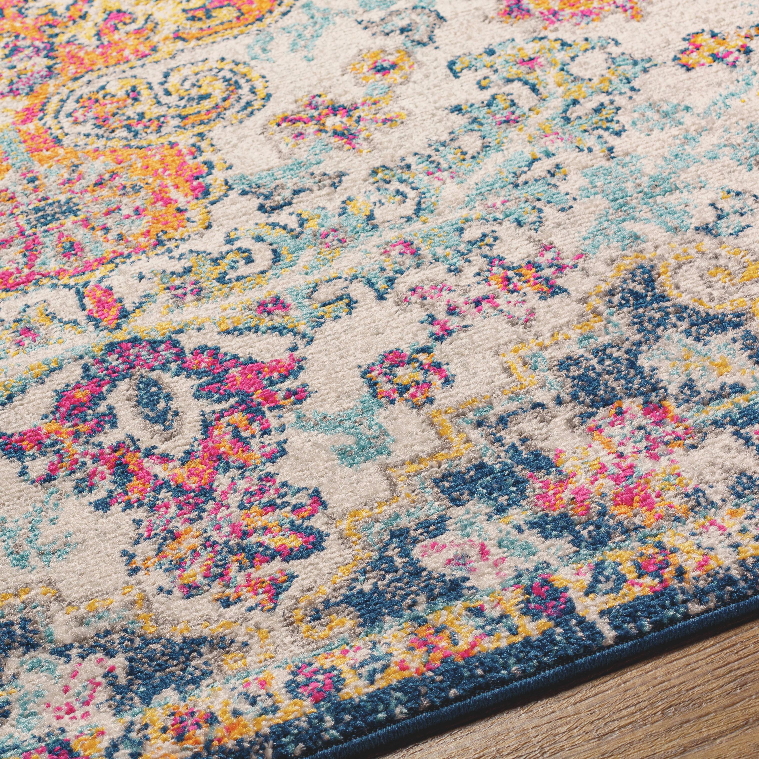 Livabliss 5'3" Round Abby Traditional Rugs Aqua: Medium Pile, Stain & Fade-Resistant, Polypropylene