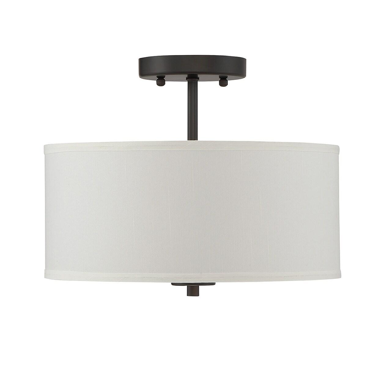 Elegant Dual-Light Drum Ceiling Fixture in Oil Rubbed Bronze with White Fabric Shade