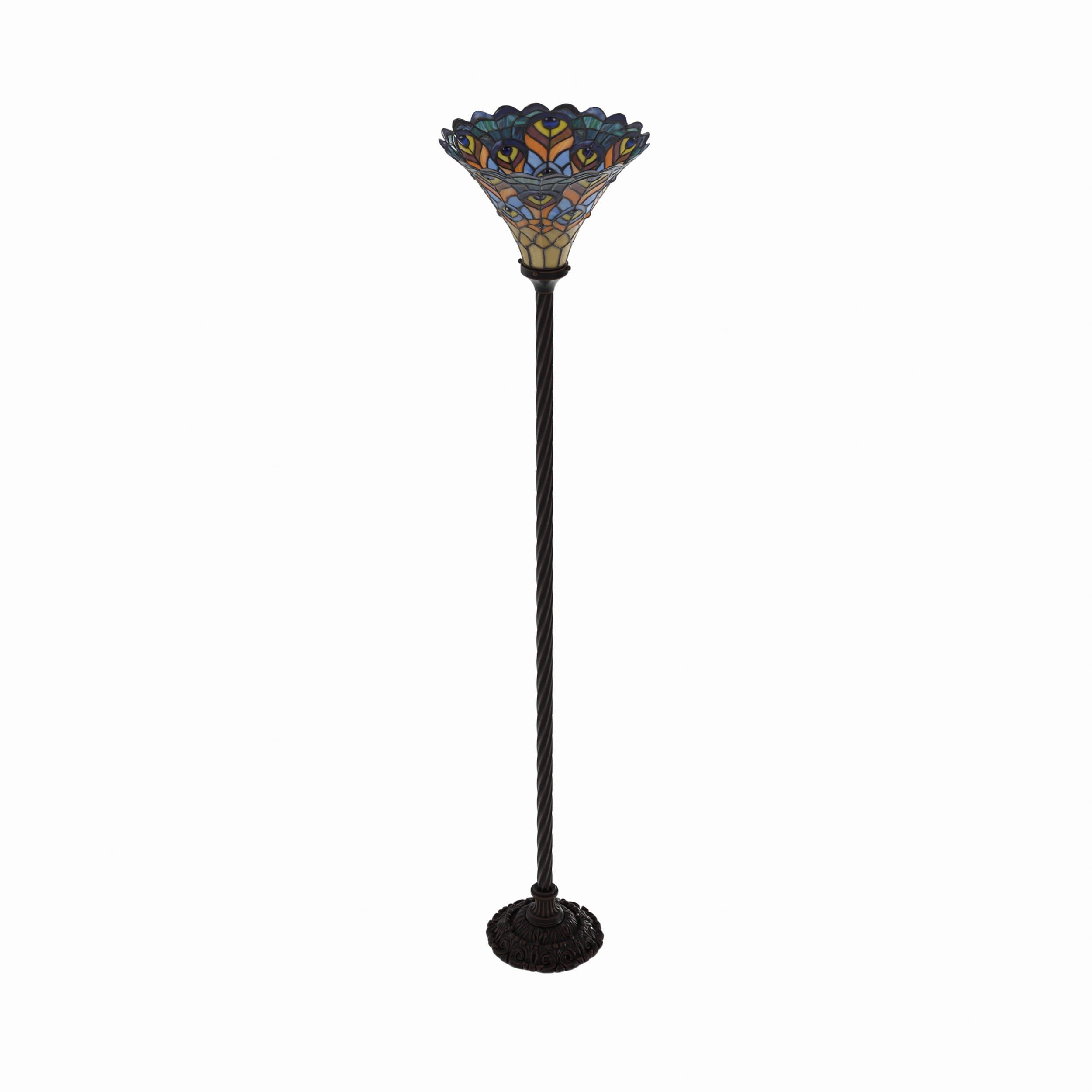 JONATHAN Y JYL8006A Peacock Tiffany-Style 70" Torchiere LED Floor Lamp, Traditional for living room, dinning room, bedroom, office Bulb Included, Bronze