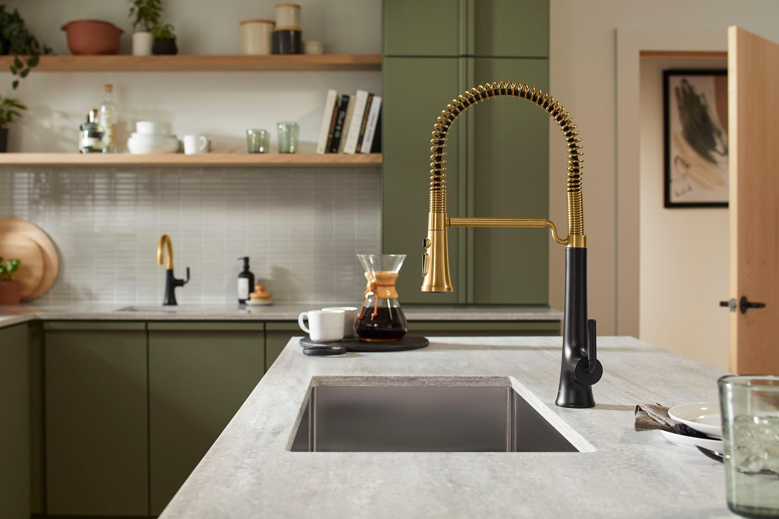 Kohler Tone Single Handle Semi-Professional Pre-Rinse Kitchen Sink Faucet with Three-Function Pull Down Sprayer
