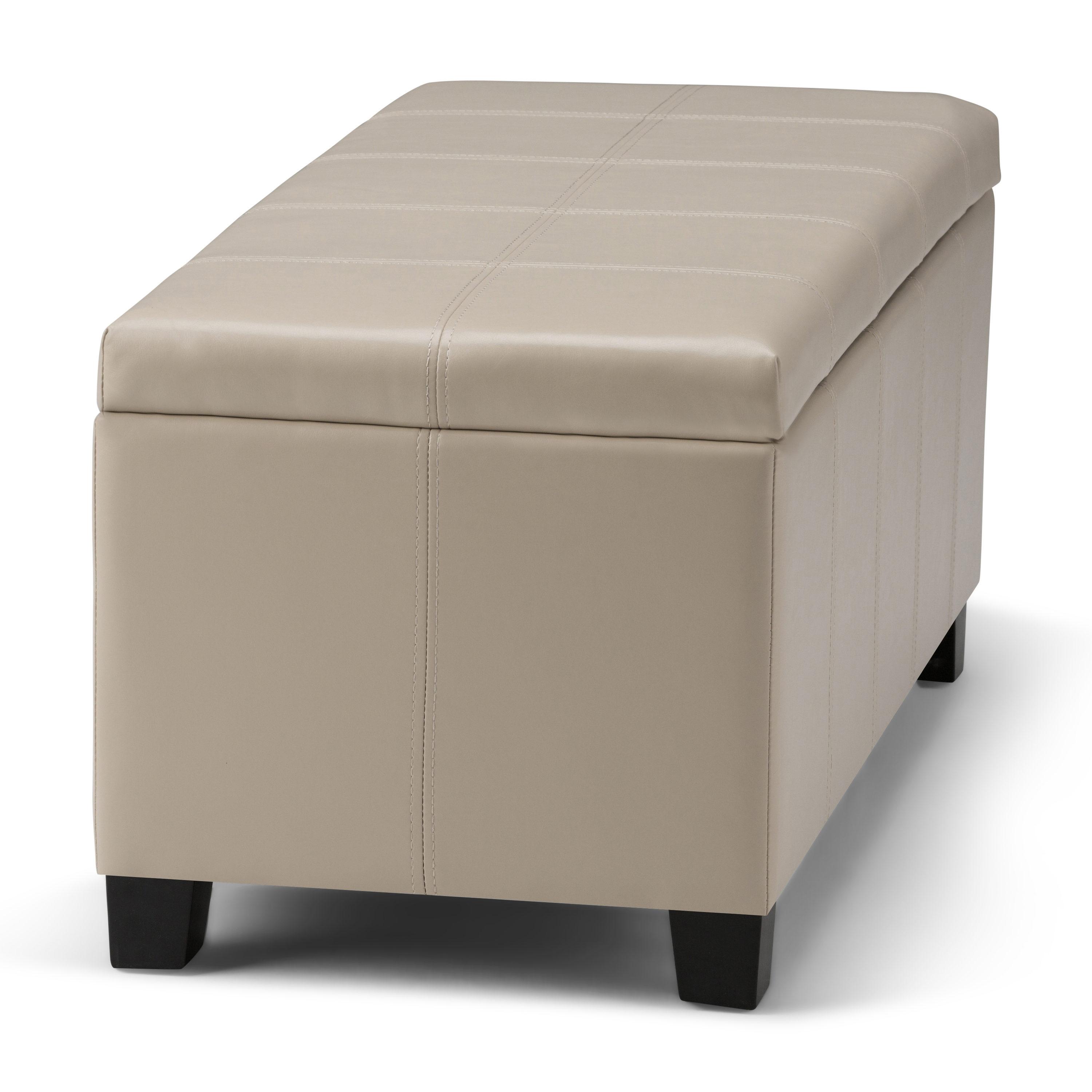 Simpli Home Dover 36"W Upholstered Storage Ottoman Bench with Lift-Top and Large Interior Storage