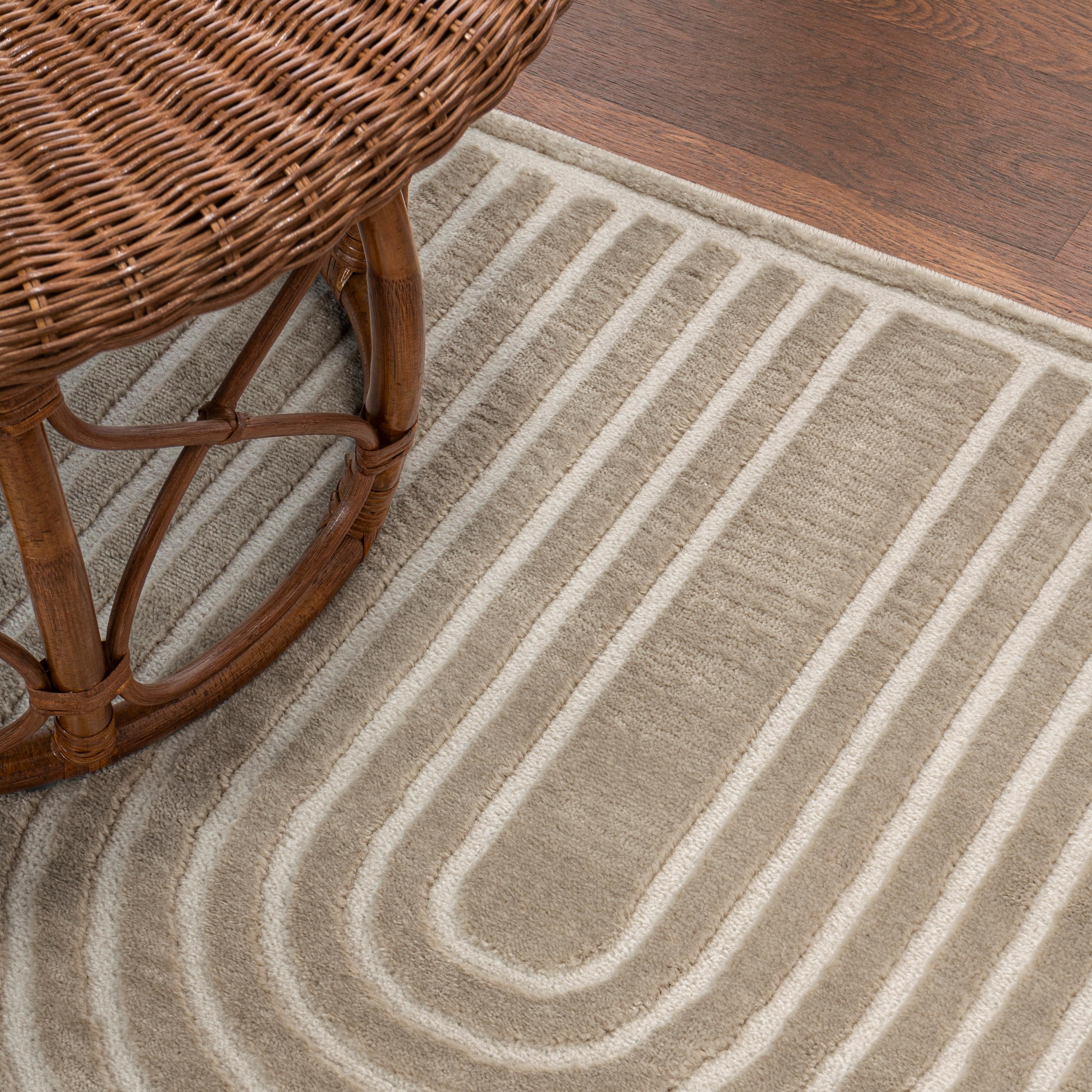 JONATHAN Y Ariana MidCentury Art Deco Striped Arches Two-Tone High-Low Beige/Cream 4 ft. x 6 ft. Area Rug