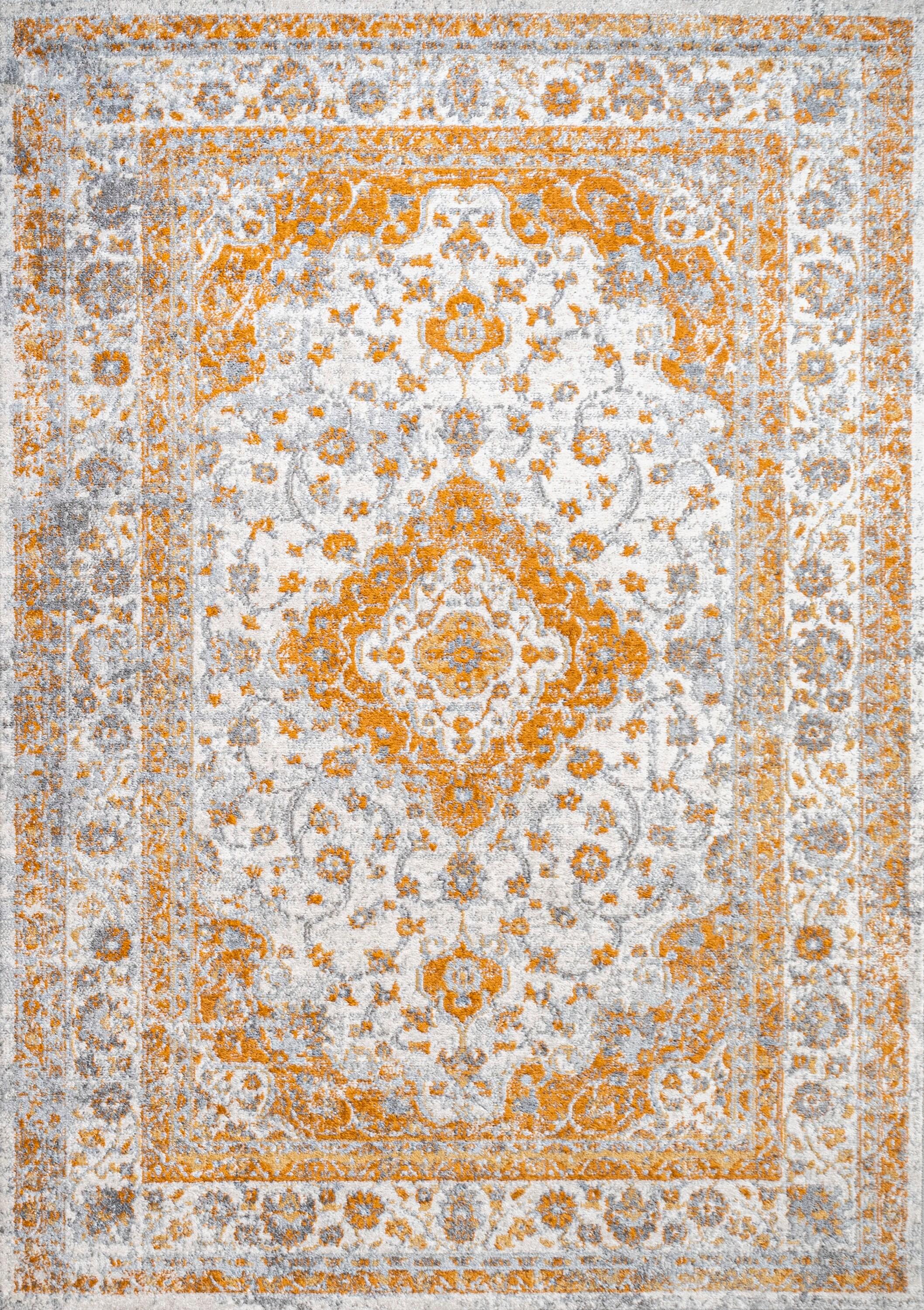 5'x8' Indhira Ornate Medallion Persian Area Rug, Orange/Cream - JONATHAN Y