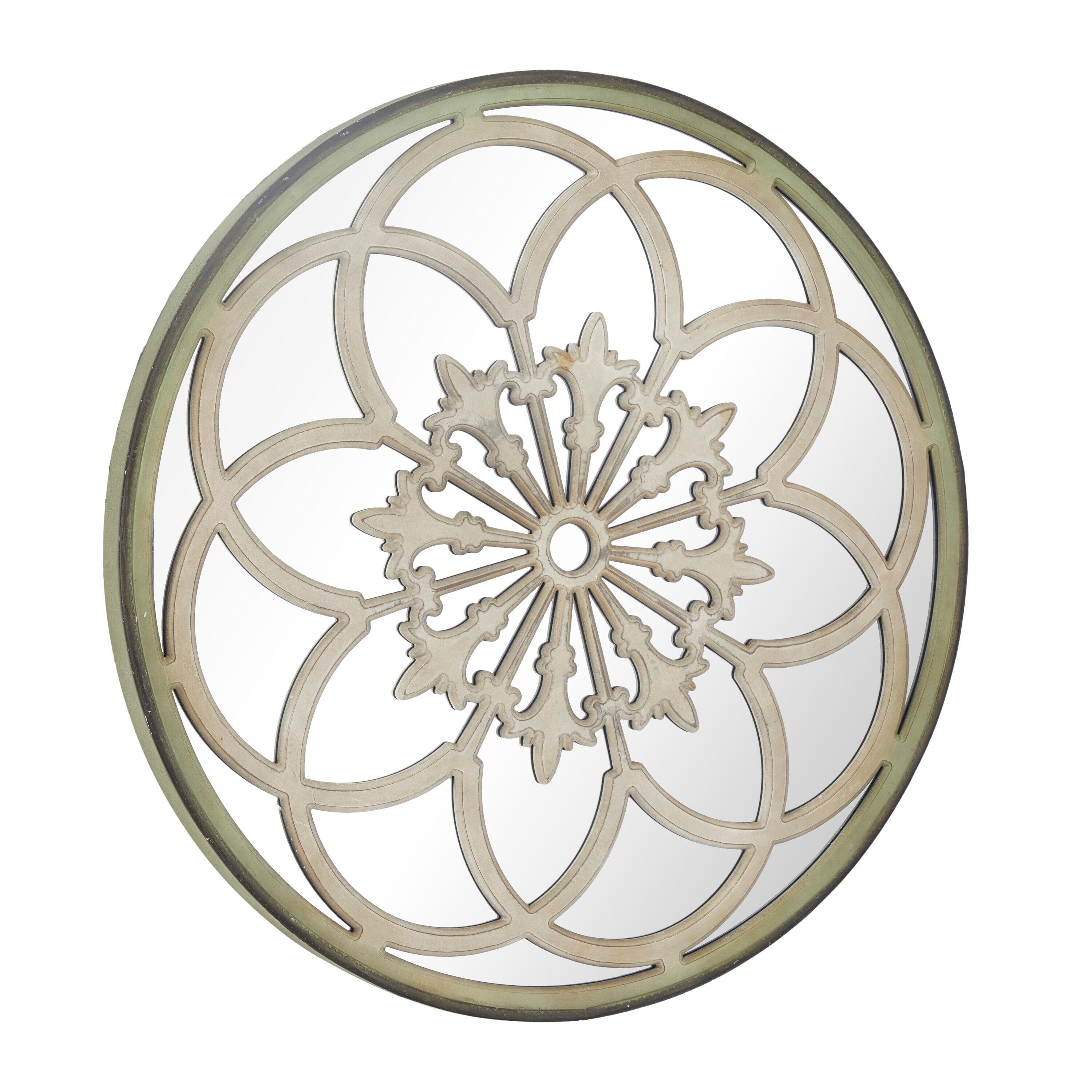 DecMode 40" x 40" White Medallion Floral Wall Mirror