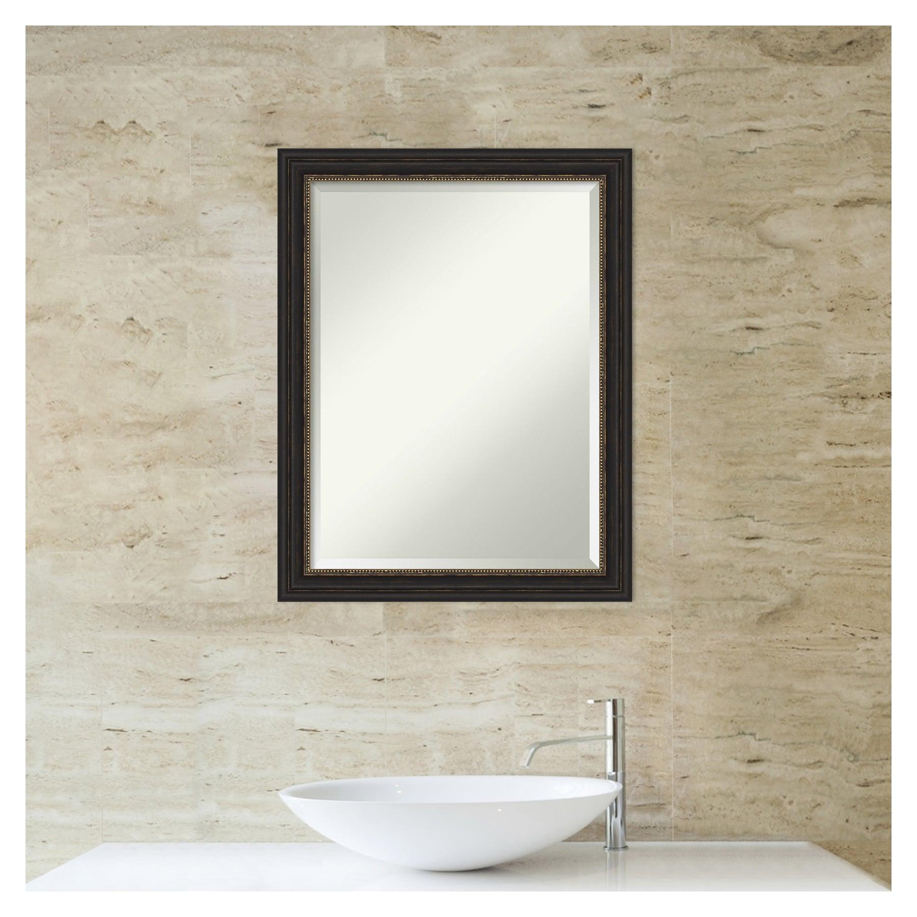 Amanti Art Beveled Bathroom Wall Mirror - Accent Bronze Narrow Frame Outer Size: 22 x 28 in