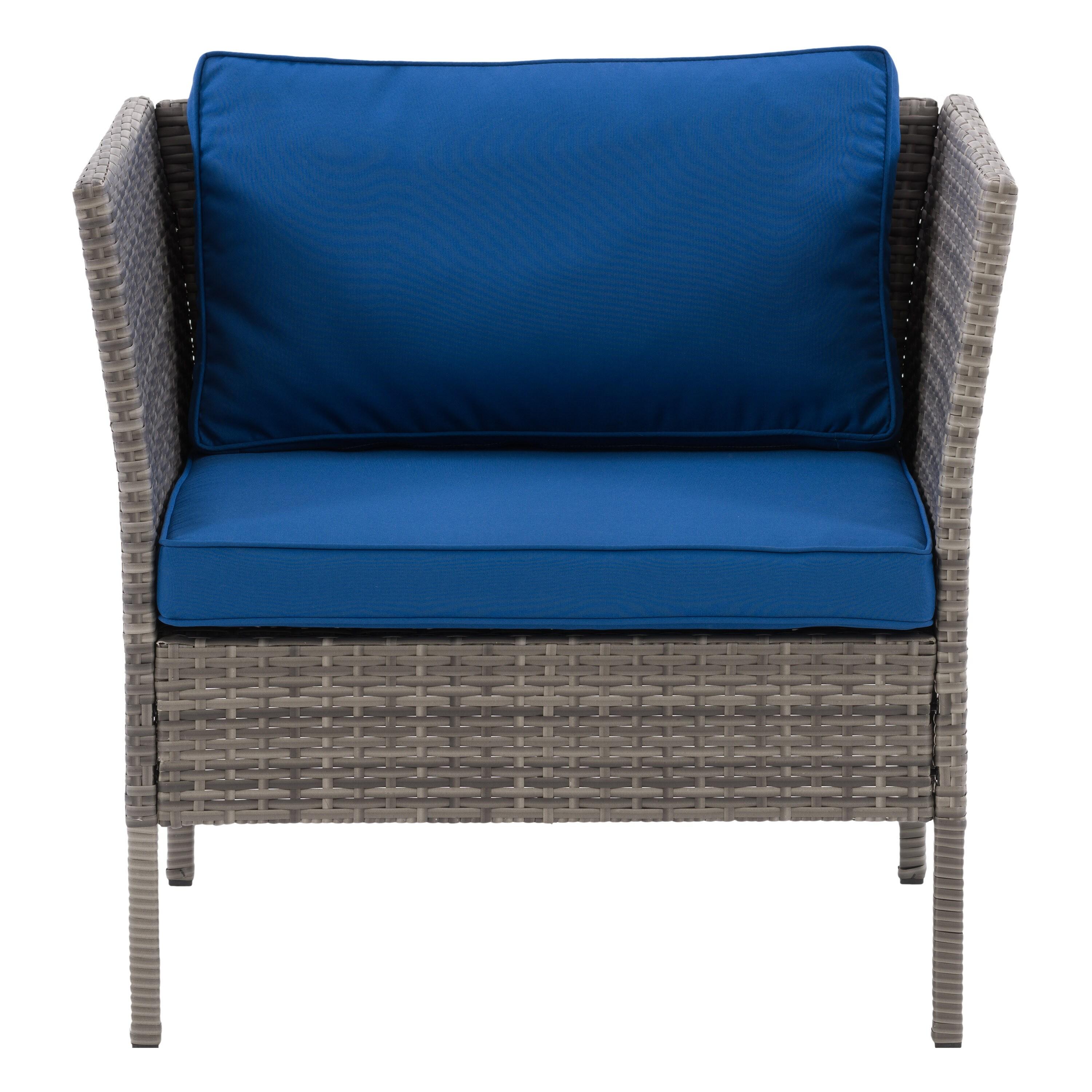 Patio Arm Chair with Cushions - Gray/Blue - CorLiving