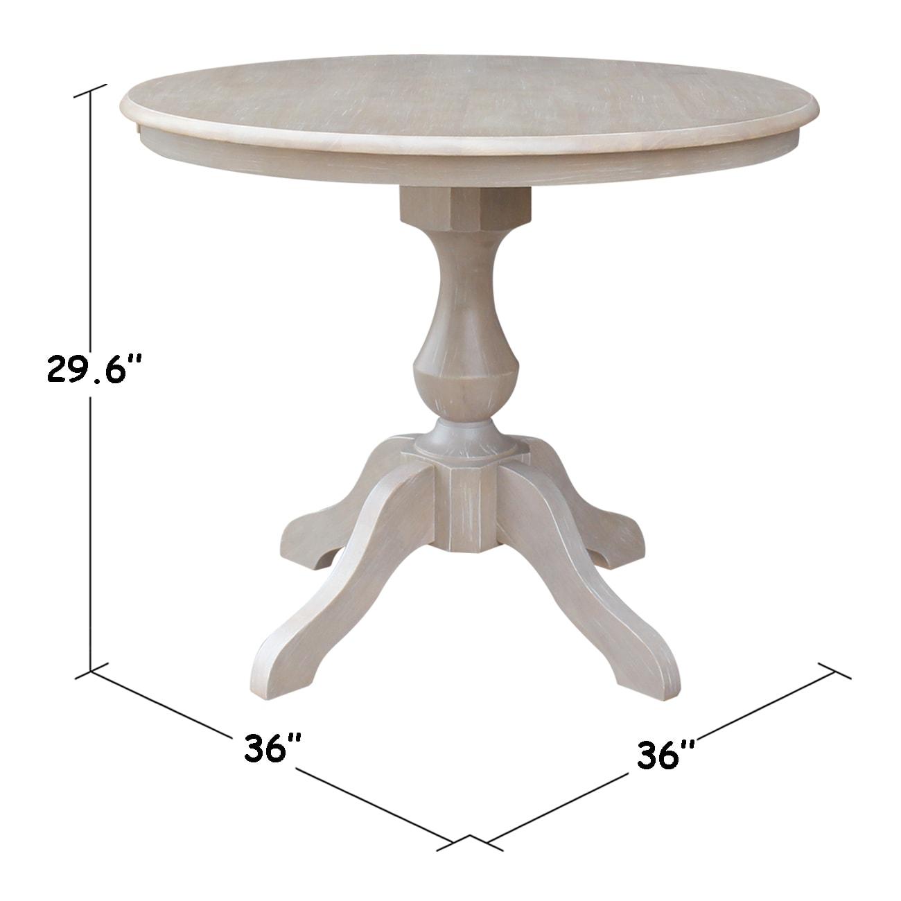 36"x36" Solid Wood Round Pedestal Dining Table Washed Gray Taupe - International Concepts: For 4, Non-Extension