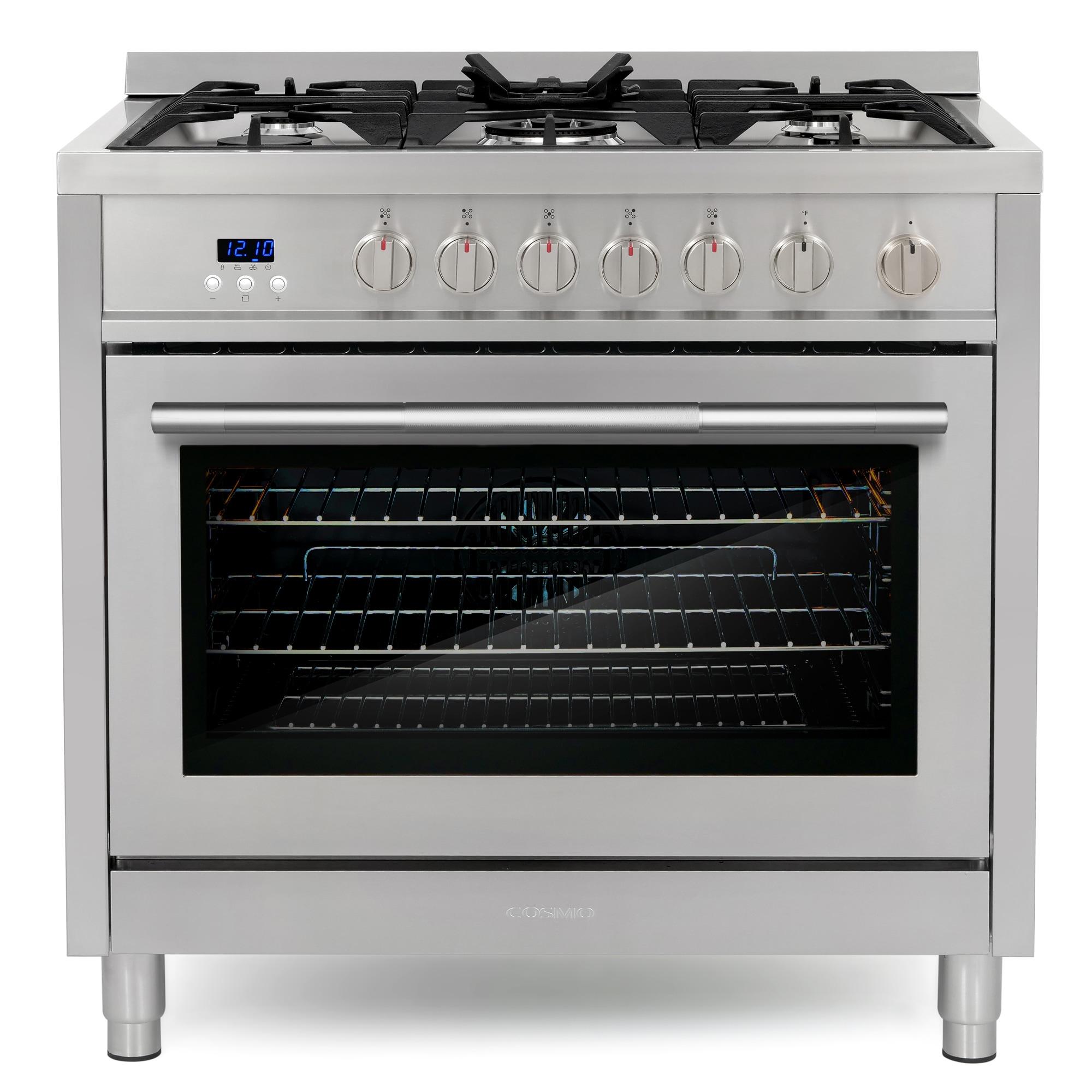 Cosmo 36 in. Nebula Collection 3.8 cu. ft. Gas Range, 5 Burners, Rapid Convection Oven, Textured Grip Handle, Stainless Steel