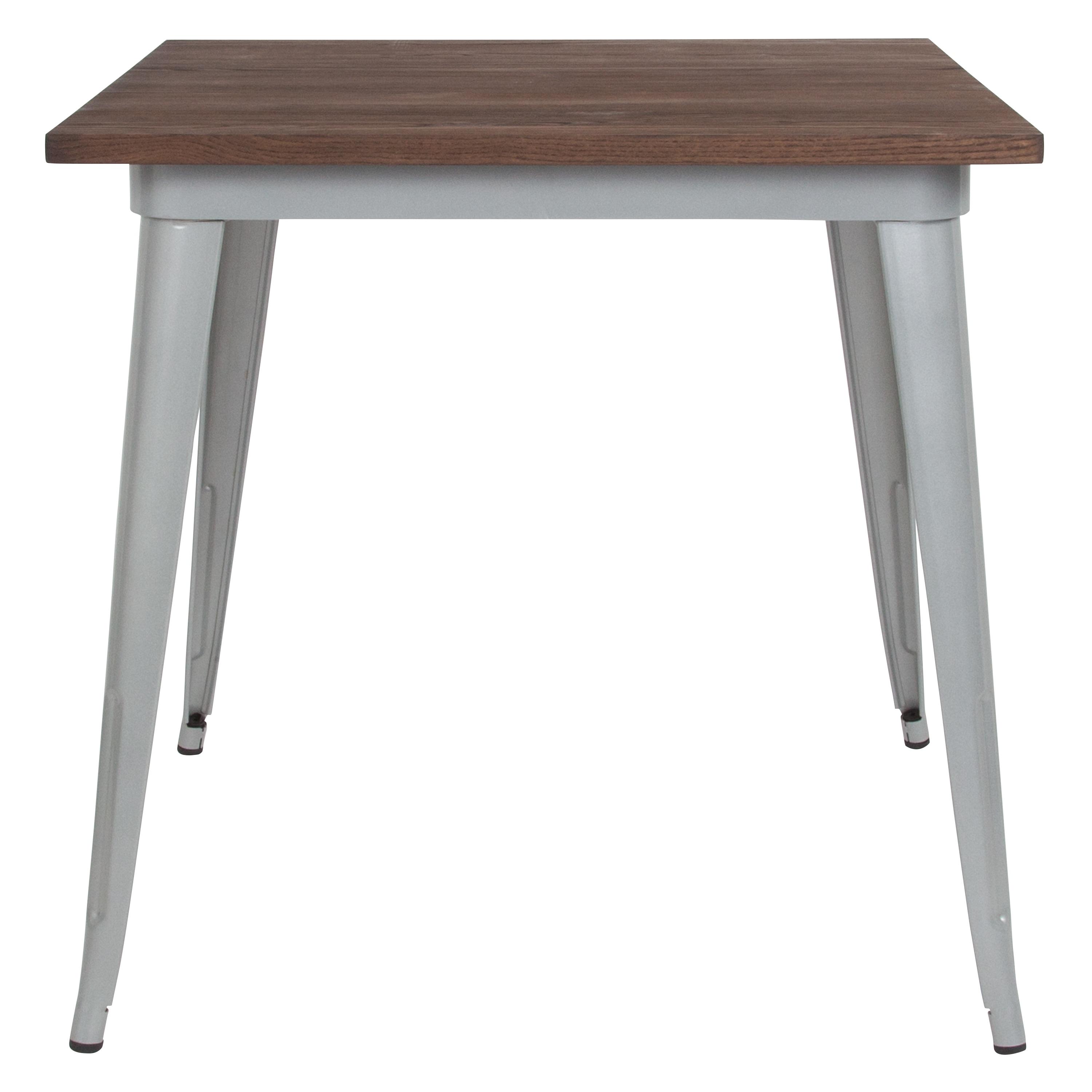 Flash Furniture Toby 31.5" Square Silver Metal Indoor Table with Walnut Rustic Wood Top