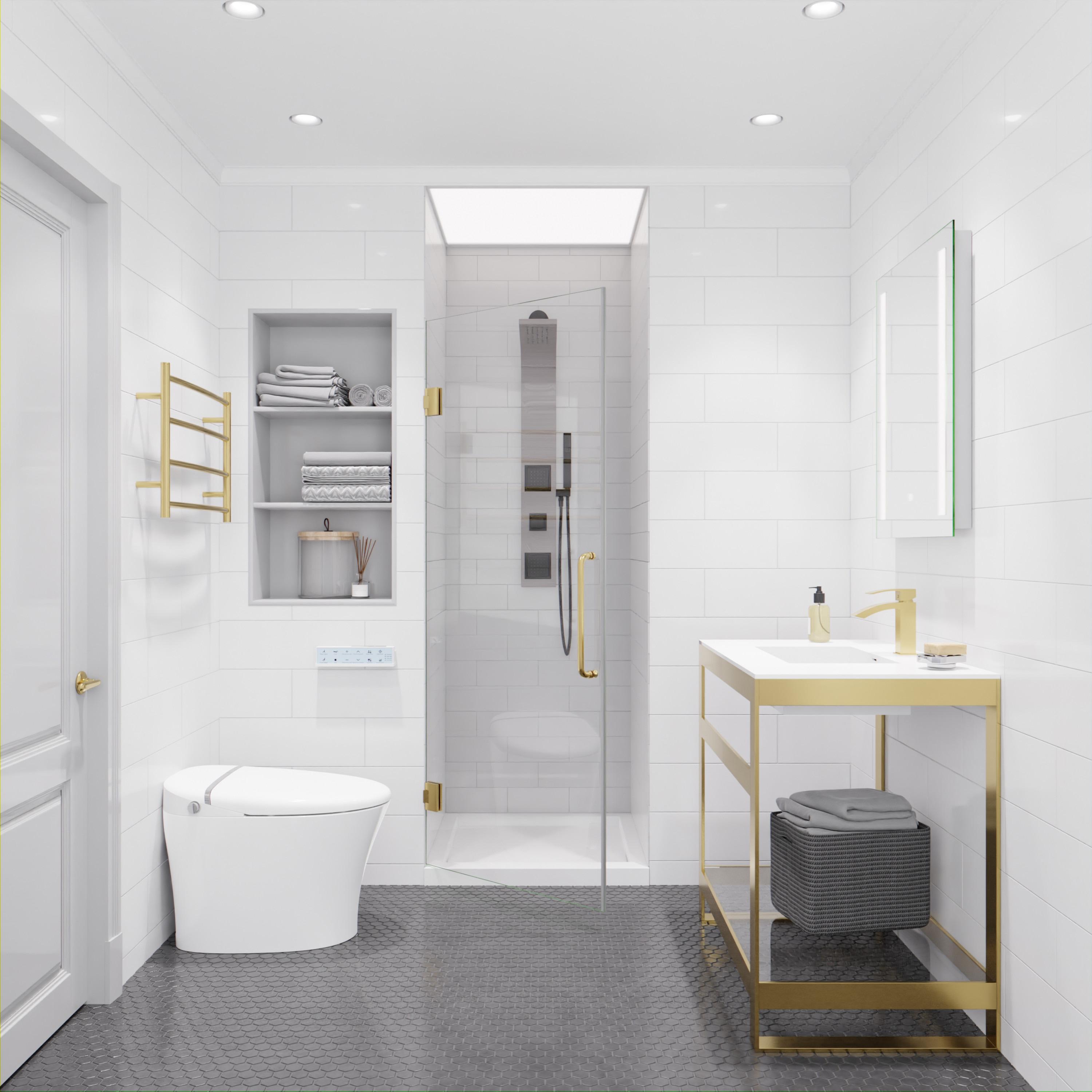 ANZZI Fellow Series 30 In. X 72 In. Frameless Hinged Shower Door With Stainless Steel Handle In Brushed Gold