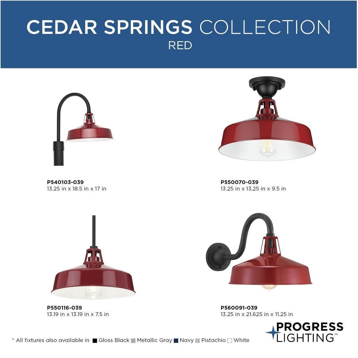 Progress Lighting, Cedar Springs, 1-Light Ceiling Light, Red Finish, White Shade