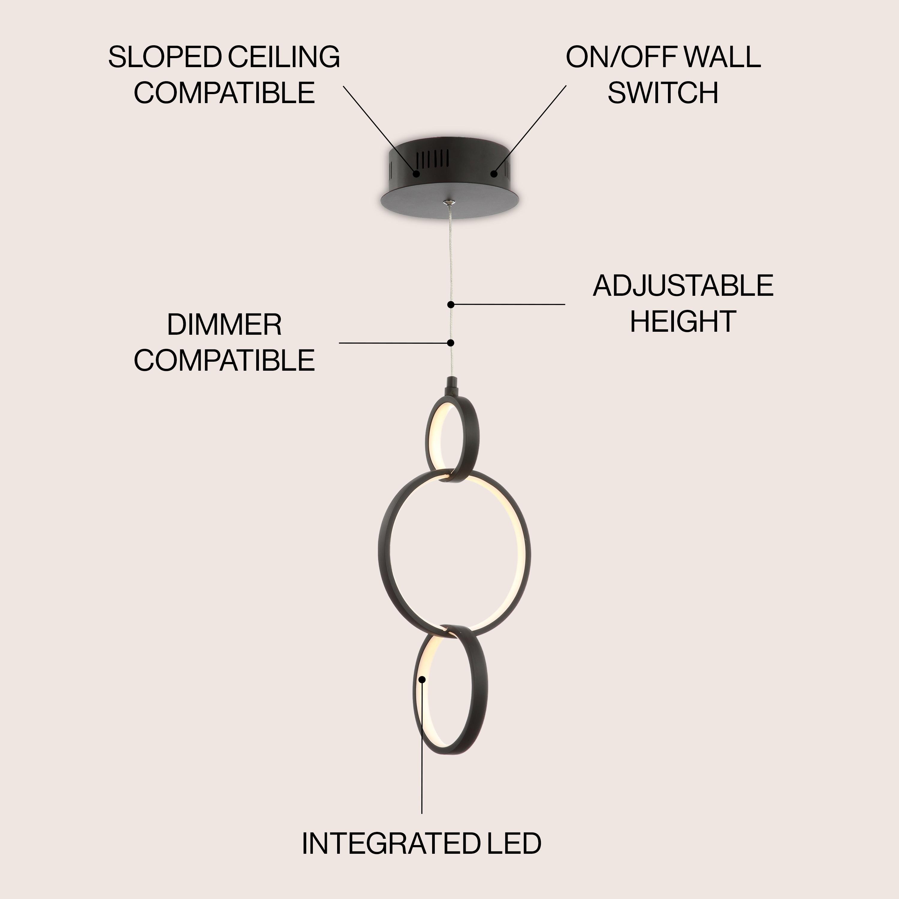 Loop 7.75" Adjustable Integrated LED Metal Ring Pendant, Black